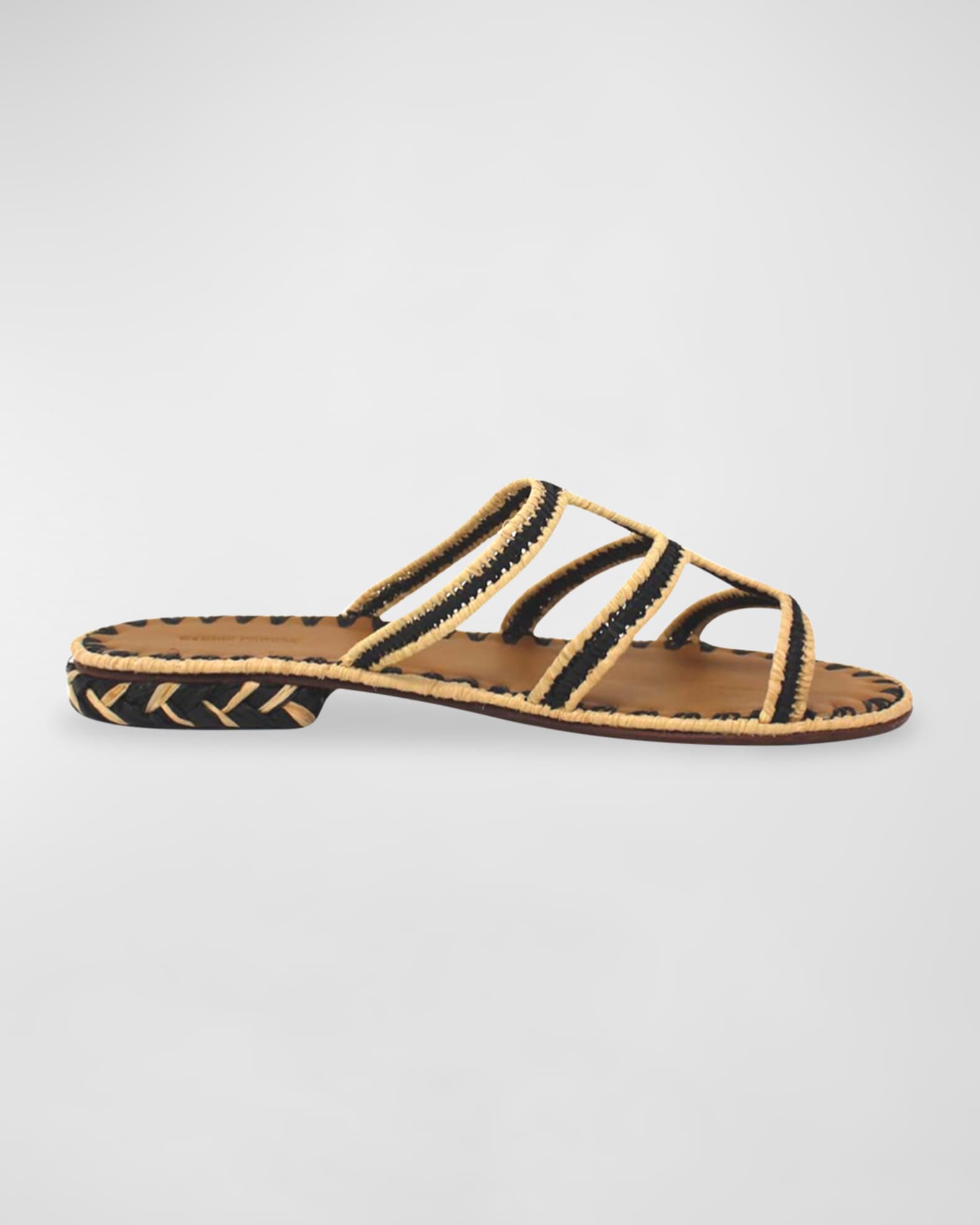 Carrie Forbes Sicilia Bicolor Raffia Flat Sandals, Black, Women's, 35EU, Sandals Flat Sandals