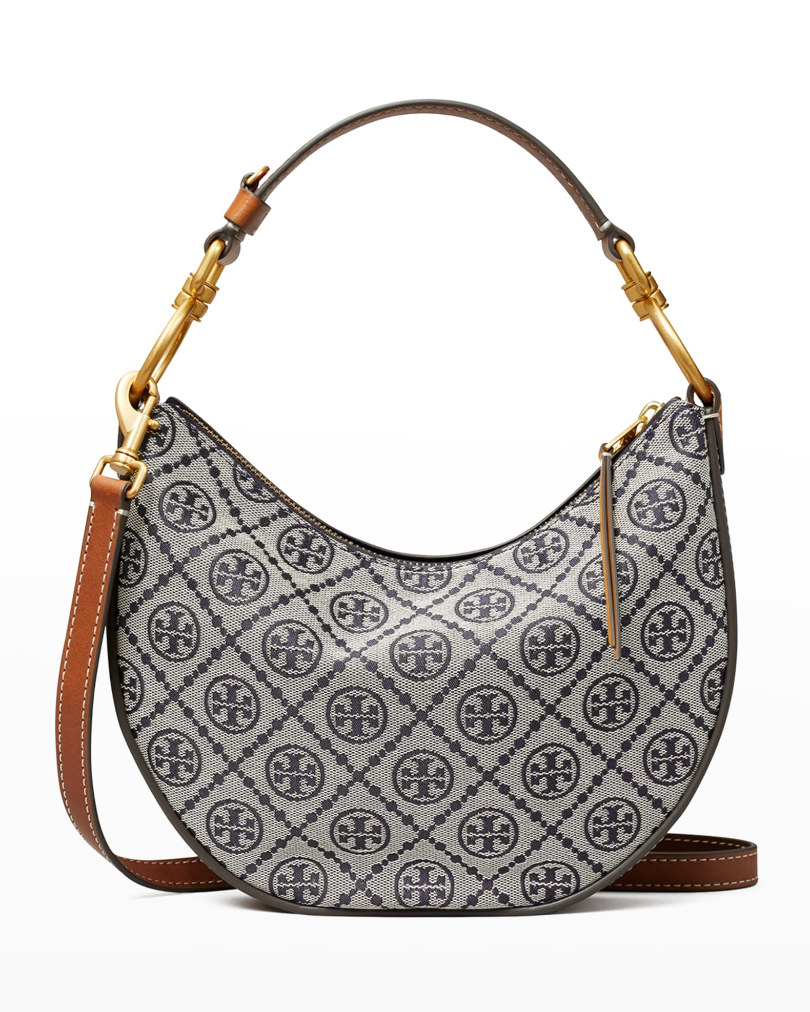 Tory Burch T Monogram Jacquard Mini Crescent Crossbody Bag | Neiman Marcus