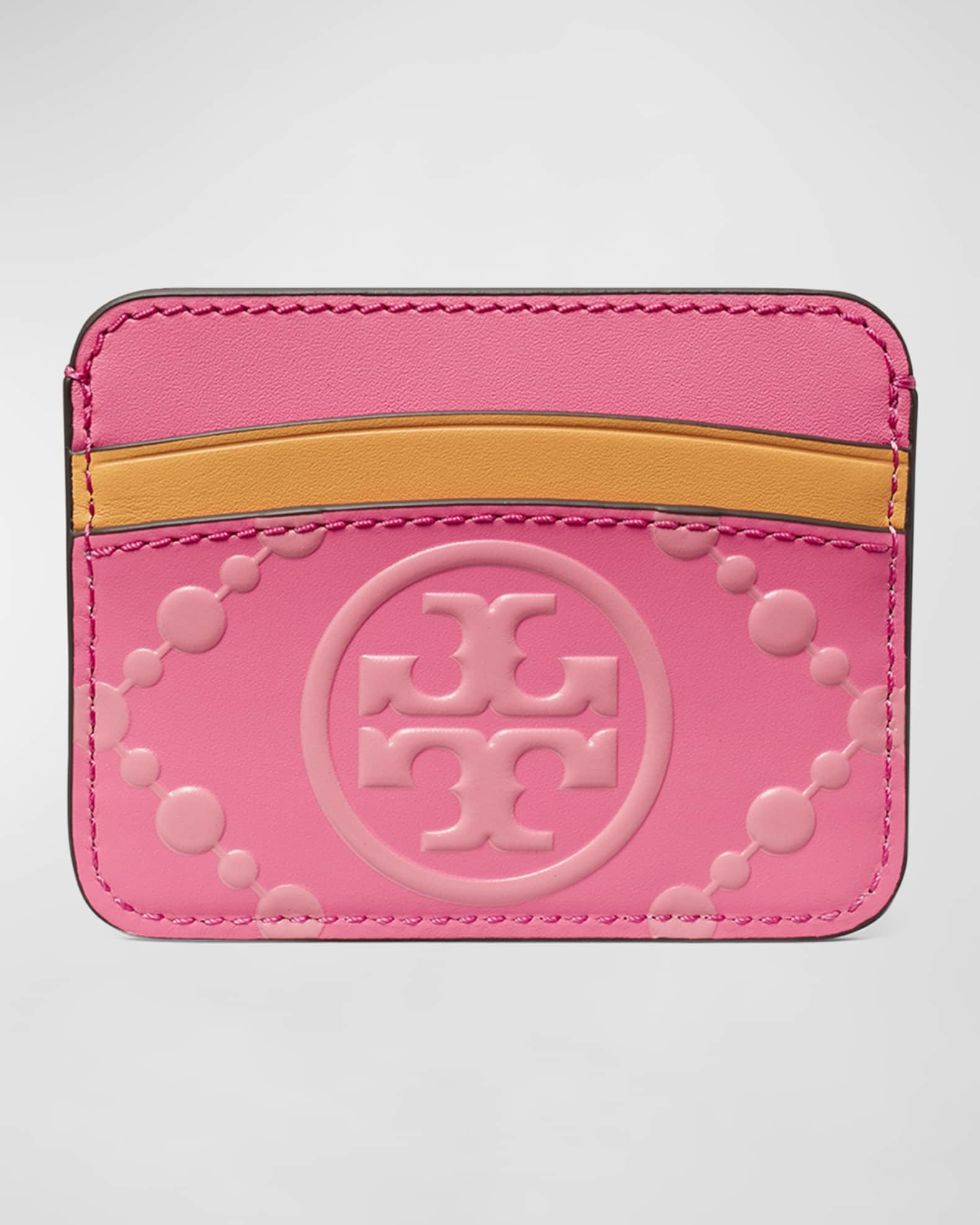 T Monogram Contrast Embossed Card Case: Women's Designer Card