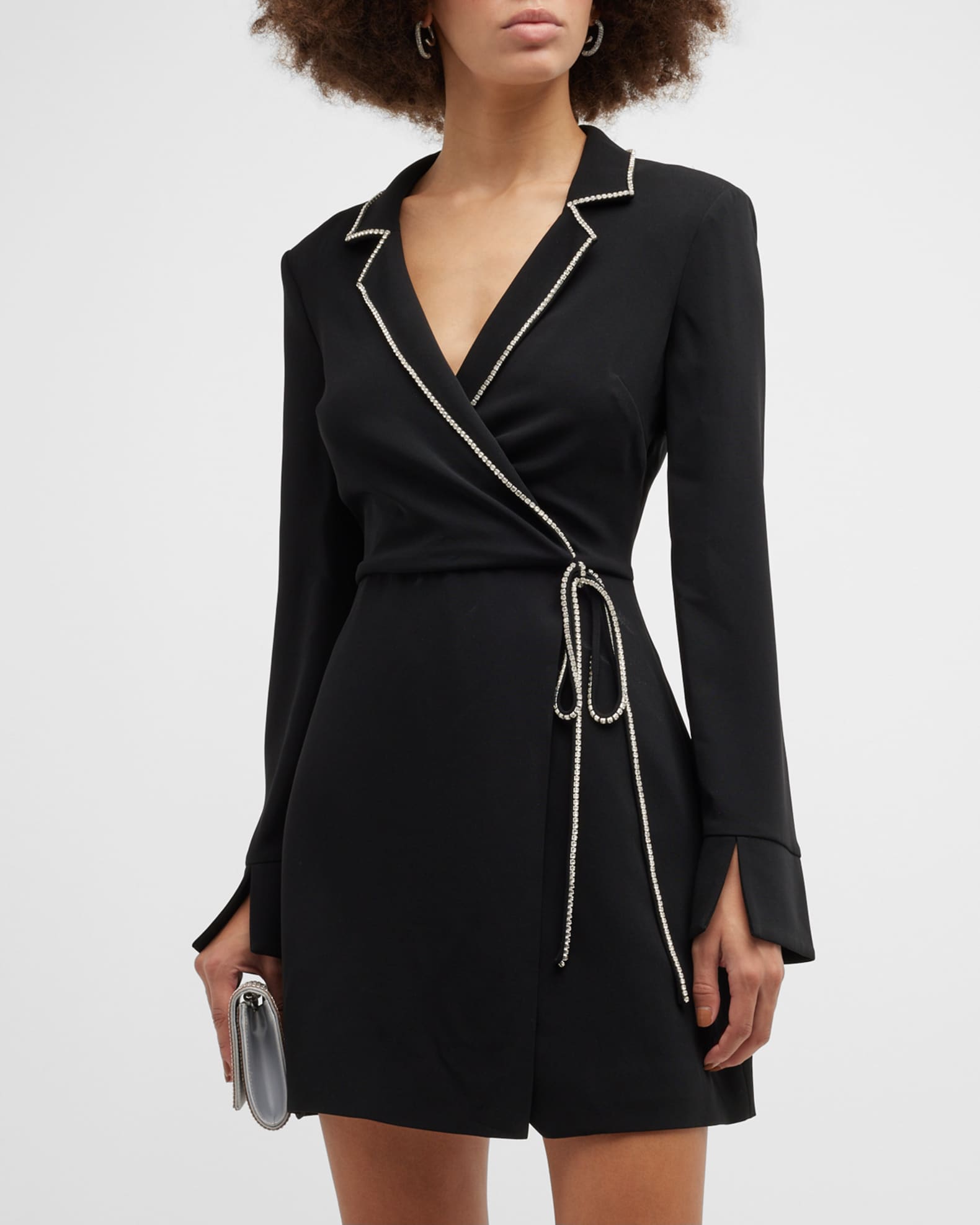 Cinq a Sept Barette Rhinestone Mini Wrap Dress | Neiman Marcus