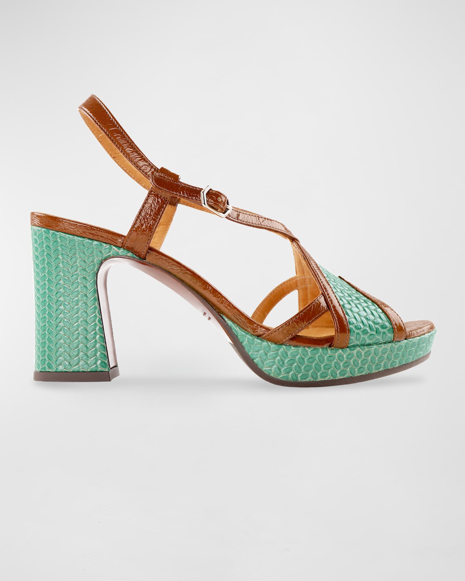 Chie Mihara Kat Mixed Leather Heeled Sandals | Neiman Marcus