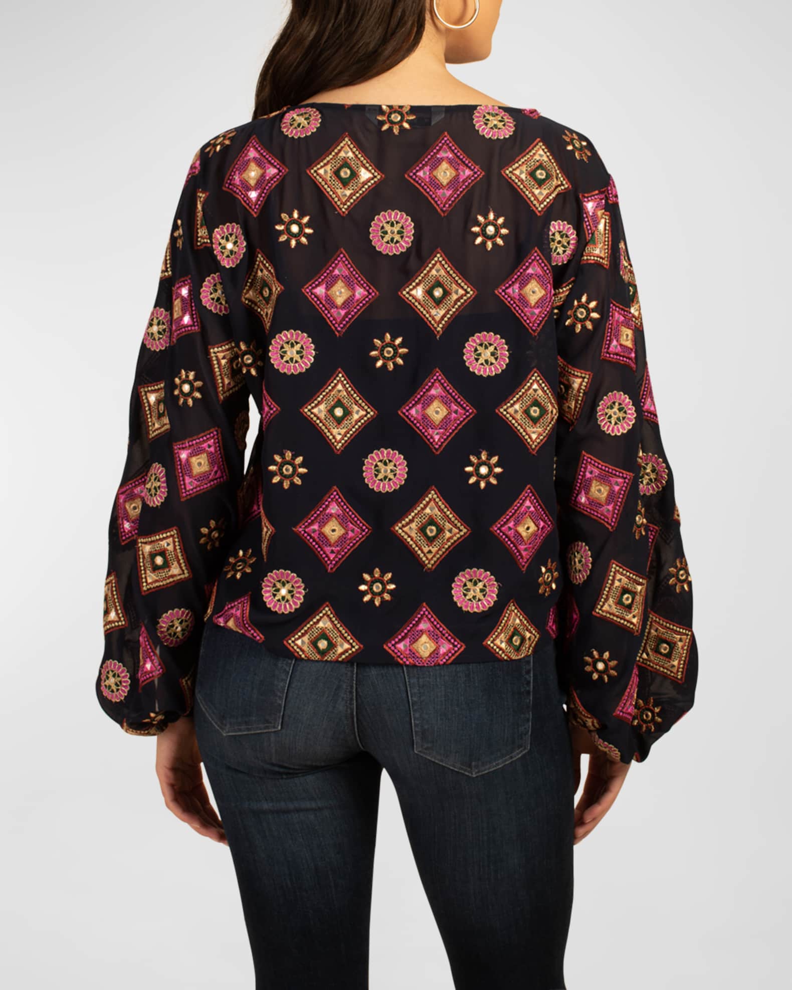 Trina Turk Ursa Applique BlousonSleeve Top Neiman Marcus