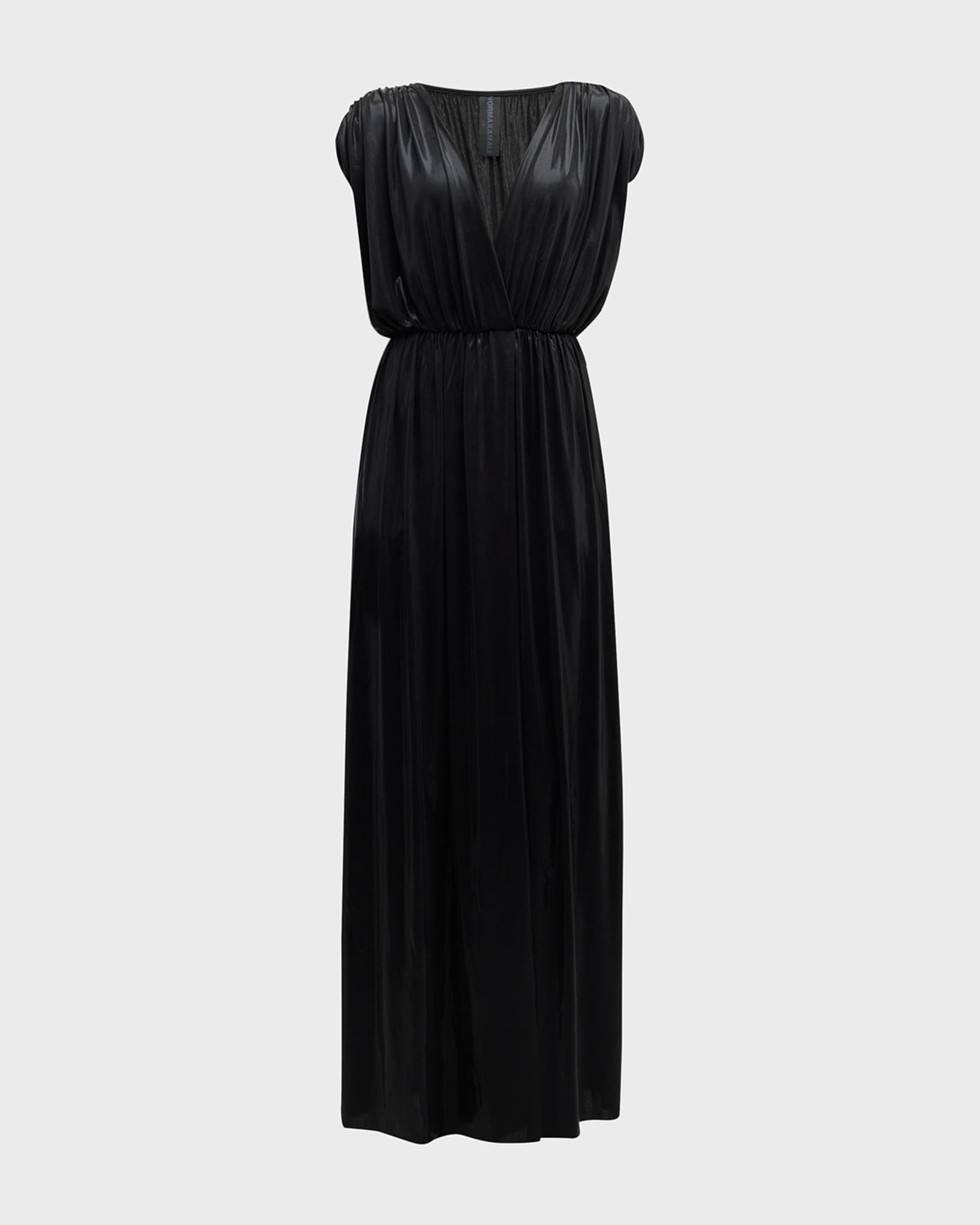 Norma Kamali Athena Deep V Lame Slit Gown | Neiman Marcus