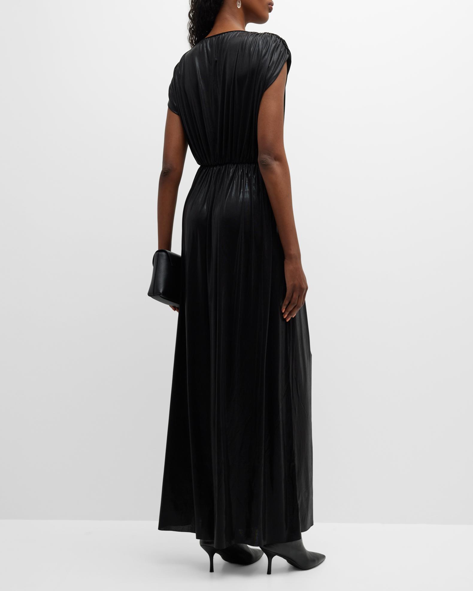 Norma Kamali Athena Deep V Lame Slit Gown | Neiman Marcus