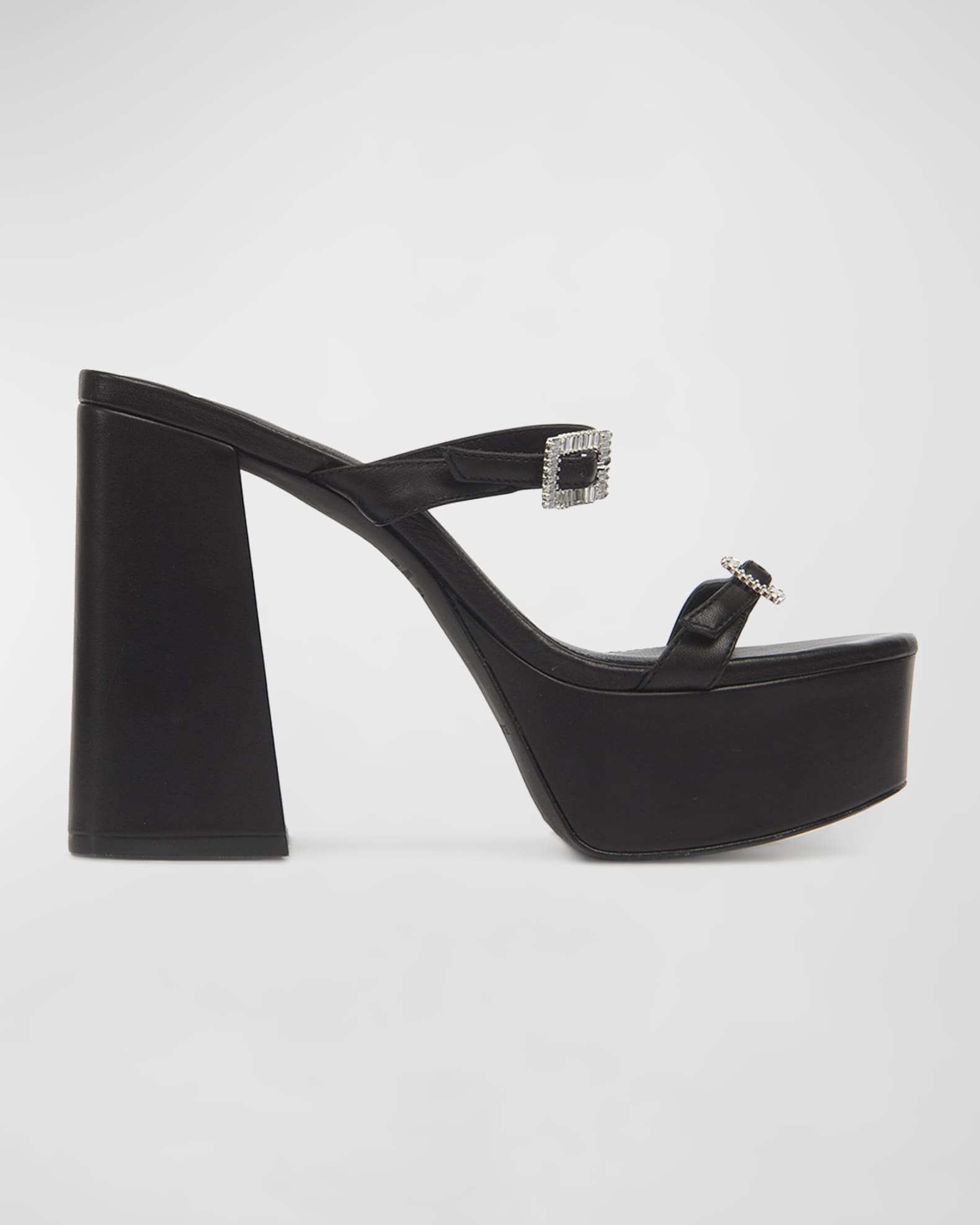 Black Suede Studio Elsie CrystalBuckle Platform Slide Sandals Neiman