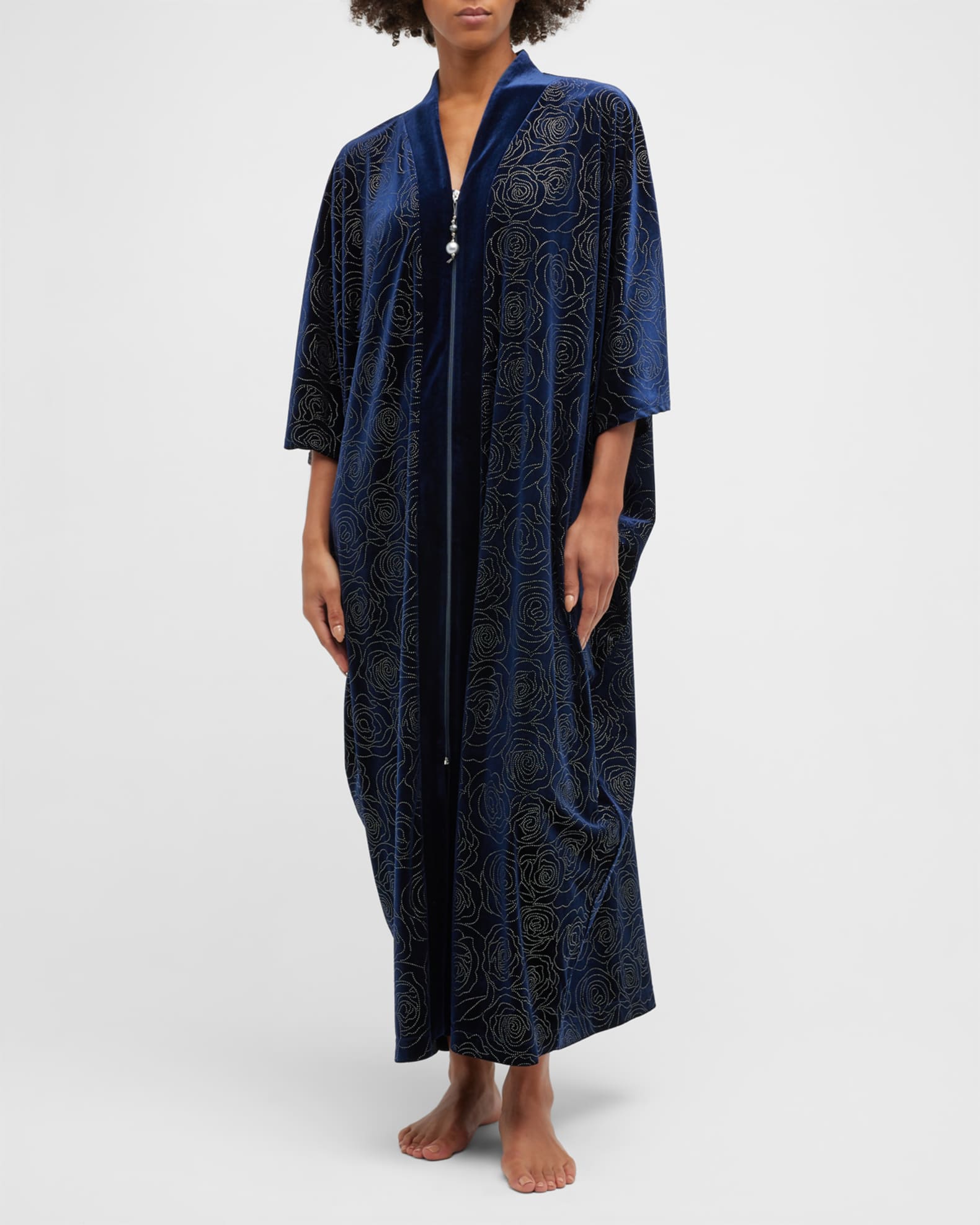 Diamond Tea Gown Metallic Rose Velvet ZipFront Caftan Neiman Marcus