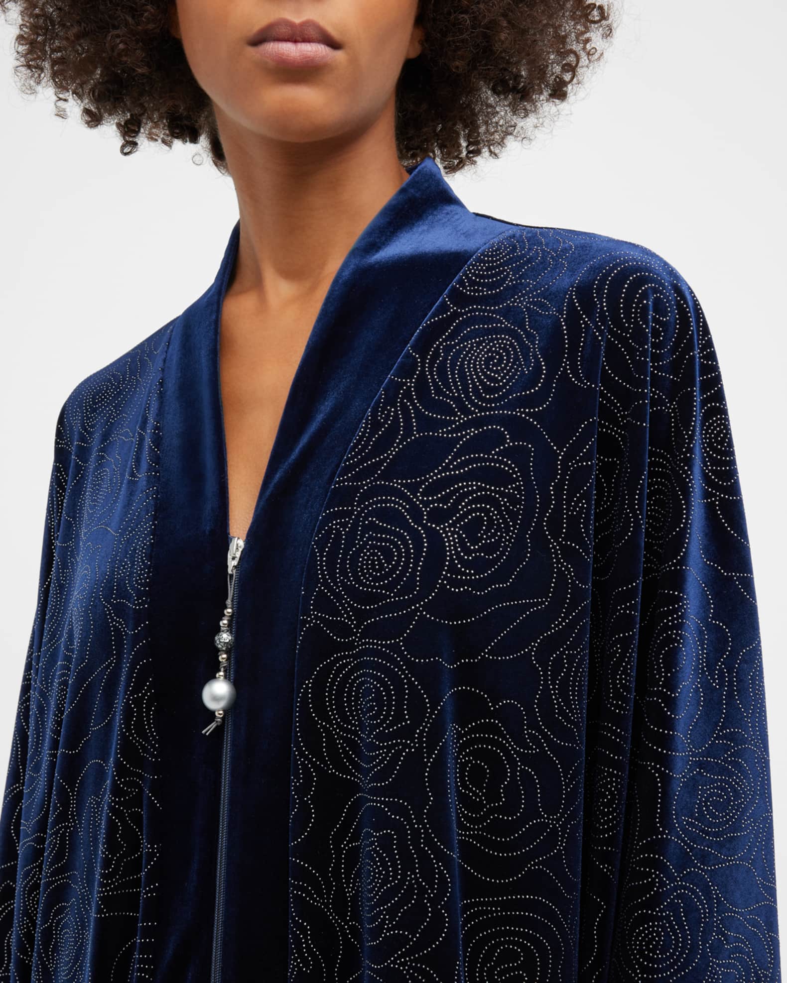 Diamond Tea Gown Metallic Rose Velvet ZipFront Caftan Neiman Marcus