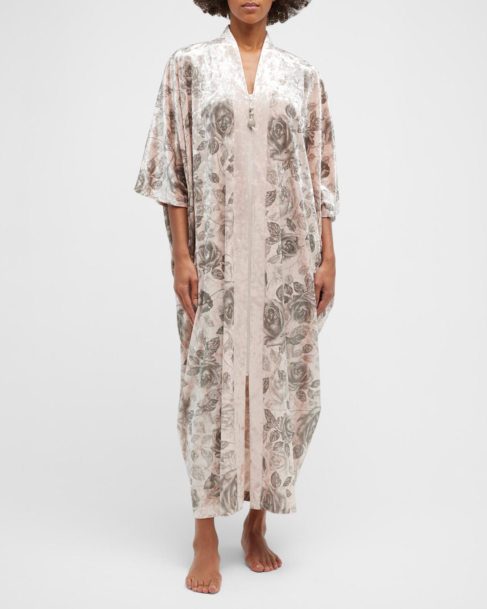 Diamond Tea Gown Metallic Rose Velvet Zip-Front Caftan | Neiman Marcus