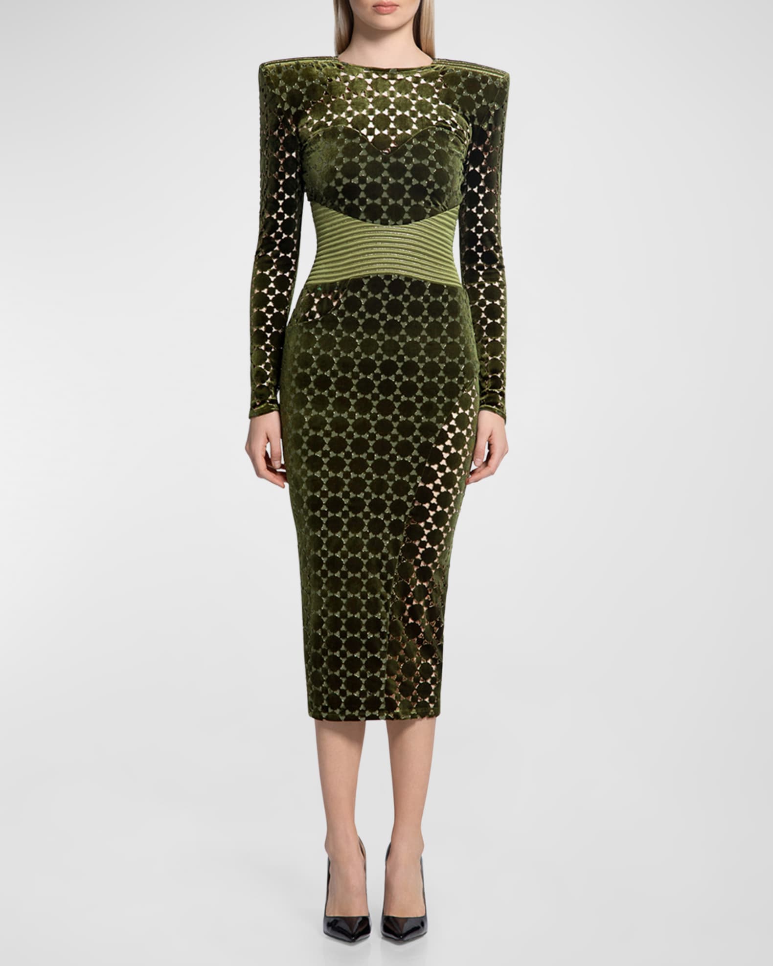 ZHIVAGO Salvation LaserCut Velvet Midi Dress Neiman Marcus