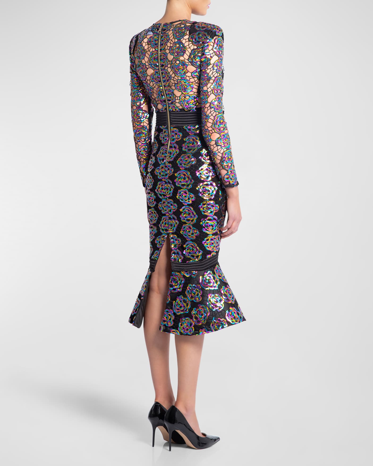 ZHIVAGO Mokai Nights Sequined Lace Midi Dress | Neiman Marcus