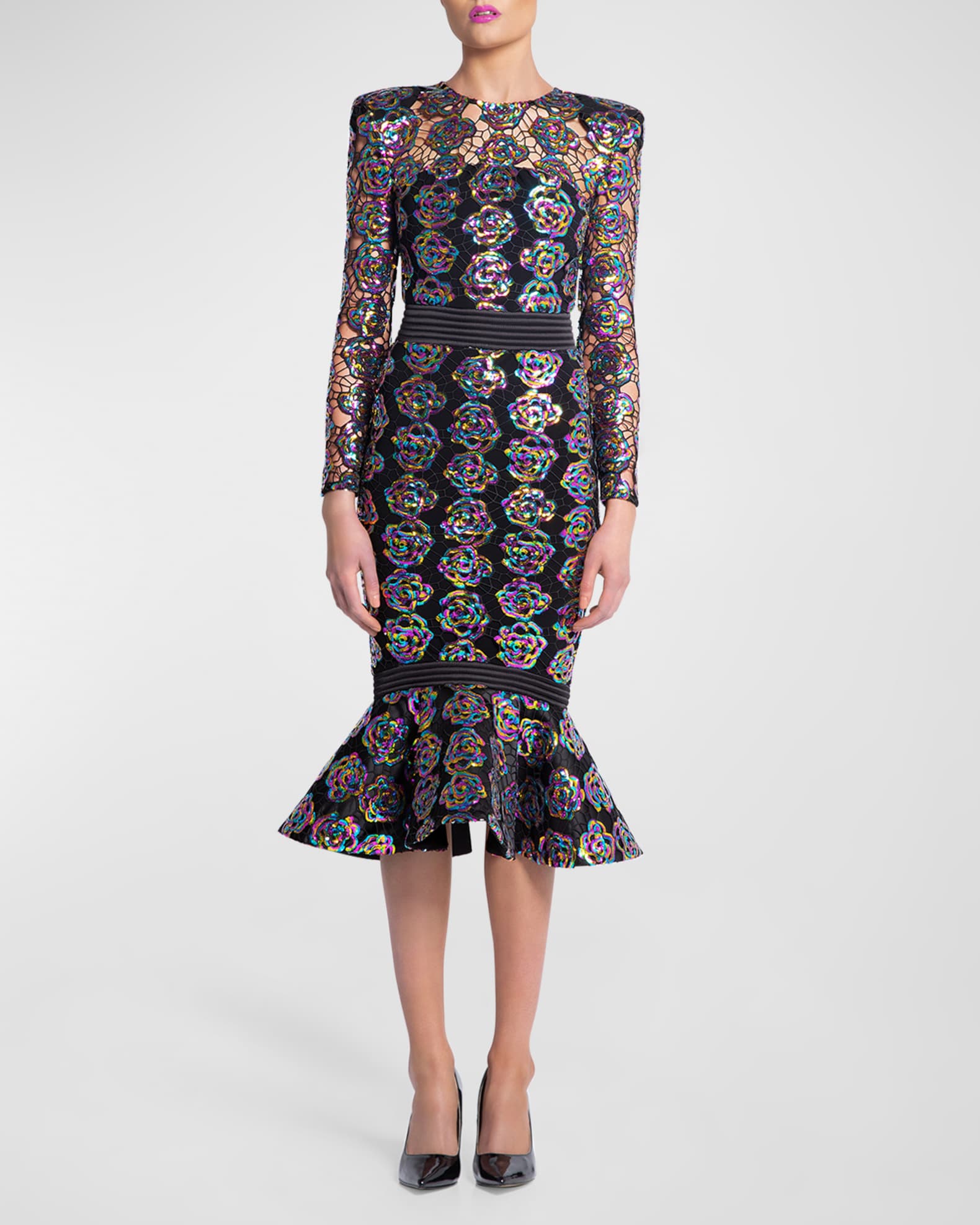 ZHIVAGO Mokai Nights Sequined Lace Midi Dress Neiman Marcus