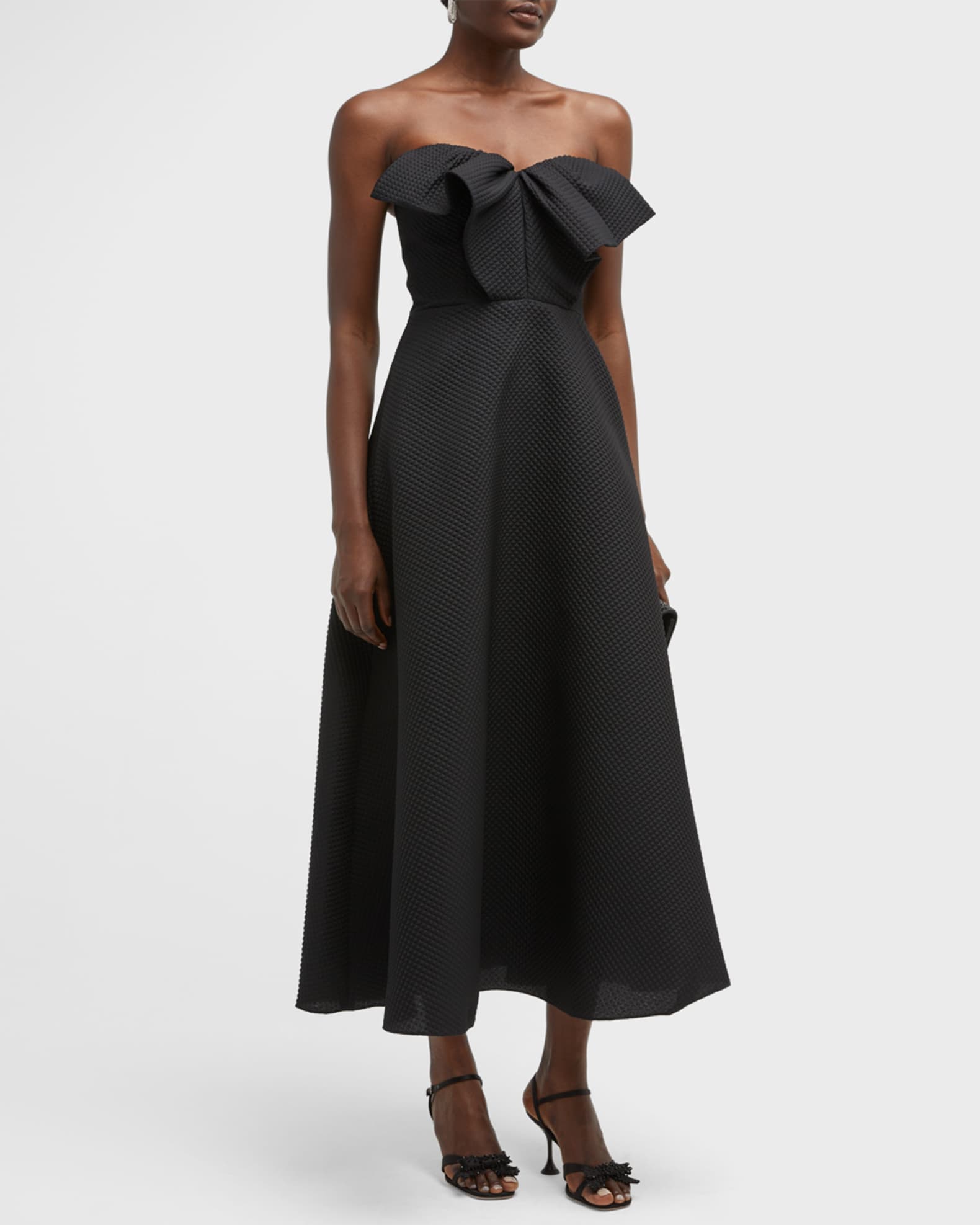 Lela Rose Strapless Bow-Front Quilted Midi Dress | Neiman Marcus