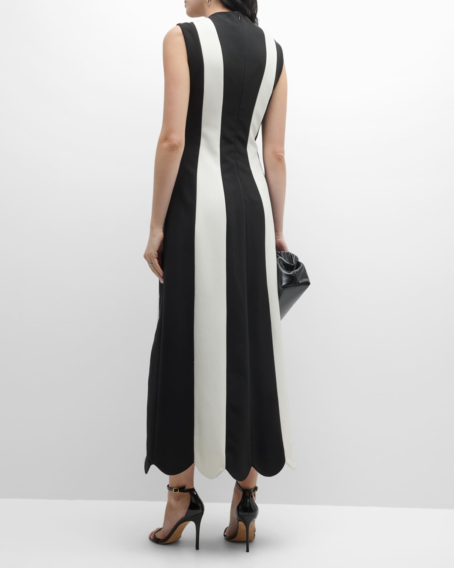 Lela Rose Paneled Scallop-Hem Midi Dress | Neiman Marcus