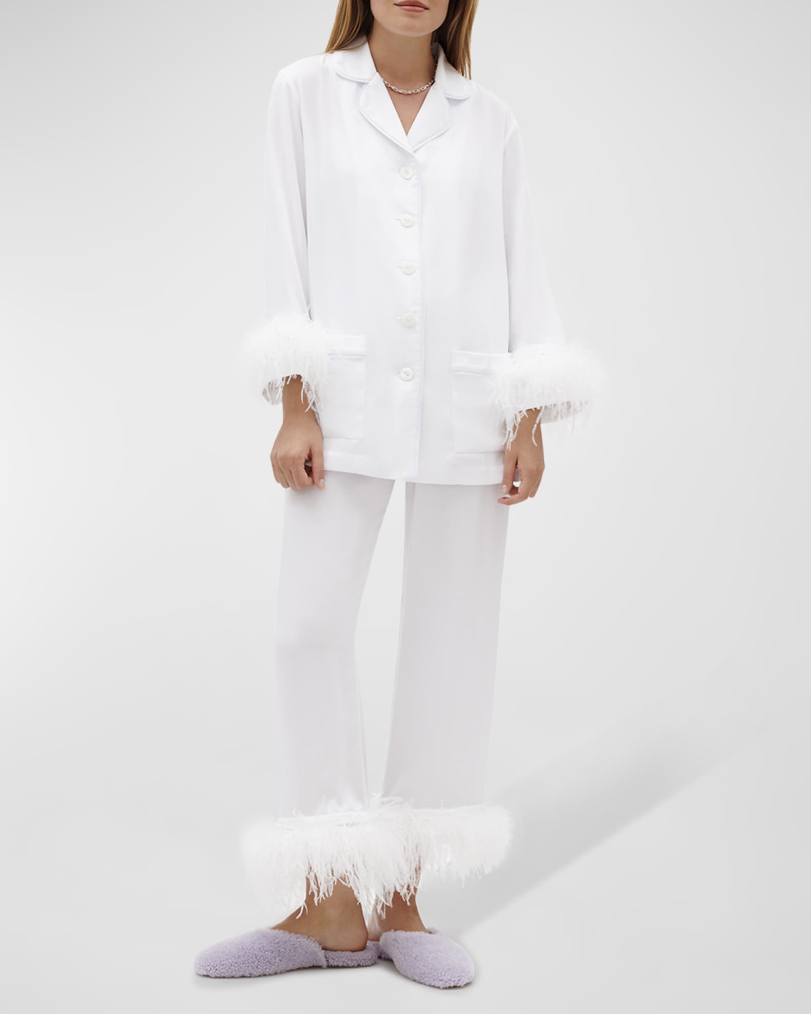 Double Feather-Trim Party Pajama Set 1