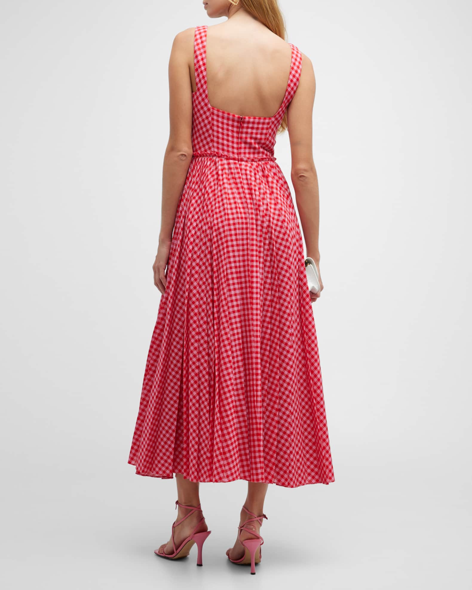 Lela Rose Gingham Square-Neck Wool Dress | Neiman Marcus