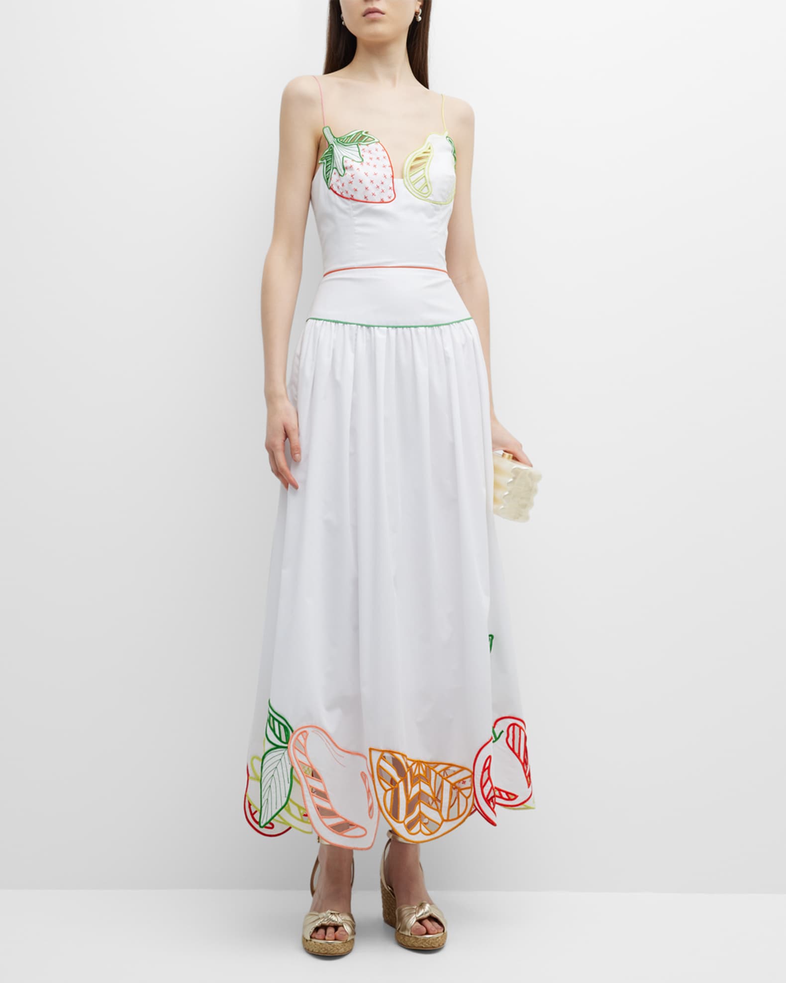 Lela Rose Drop Waist Midi Dress with Fruit Embroidery Neiman Marcus