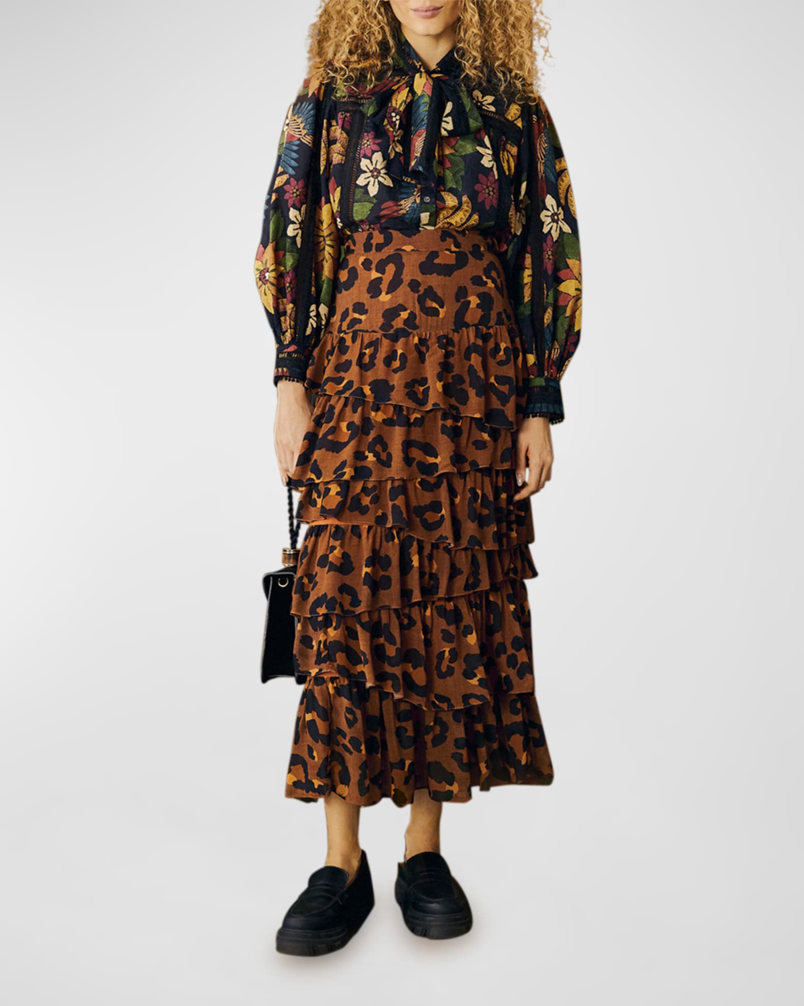 Farm Rio Macaw Ballet Ladder-Stitch Neck-Tie Blouse | Neiman Marcus