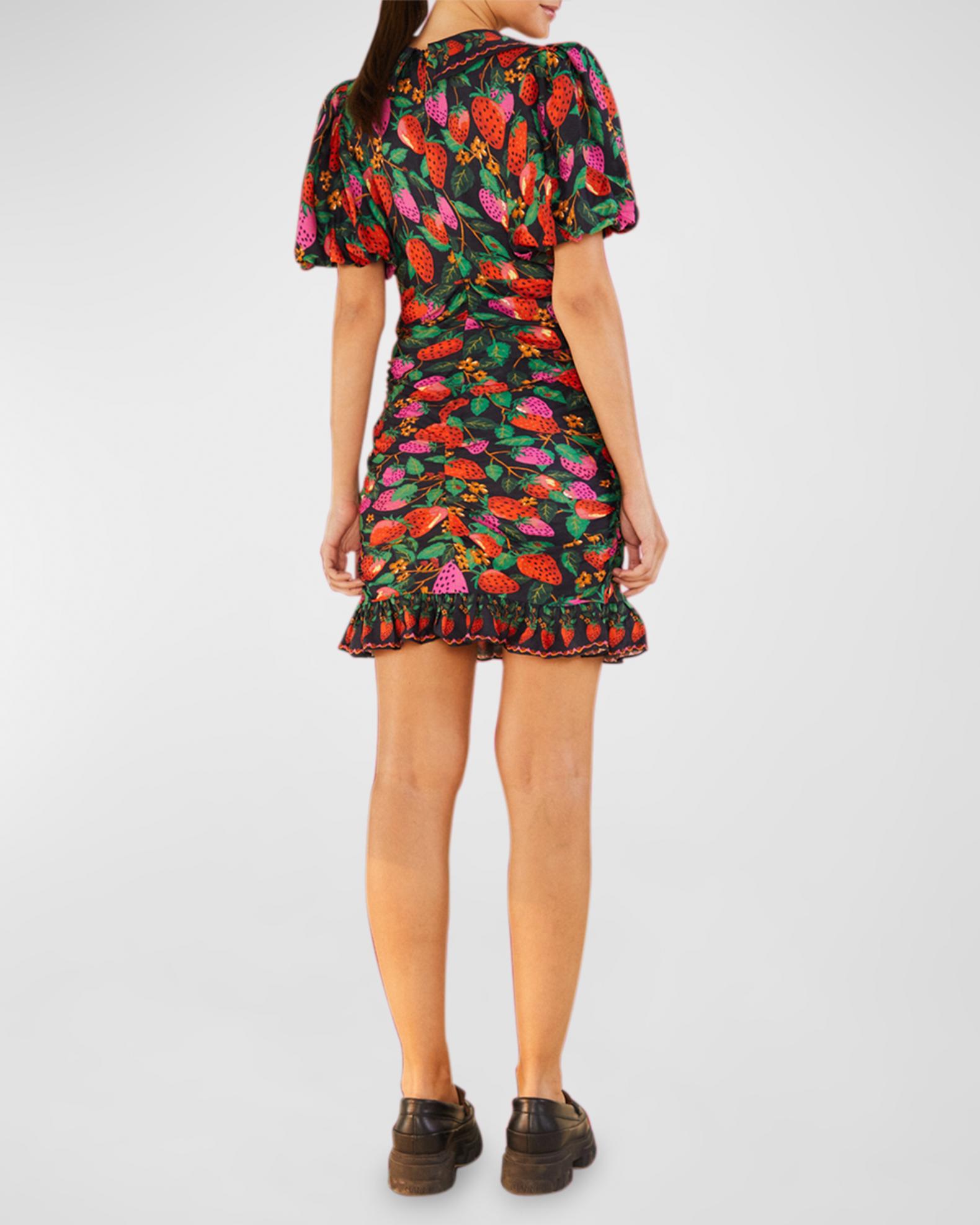 Farm Rio Lady Strawberry Puff-Sleeve Mini Dress | Neiman Marcus