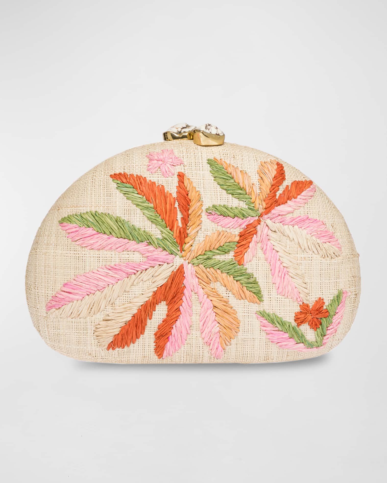 Rafe Berna Embroidered Leaves Straw Clutch Bag Neiman Marcus