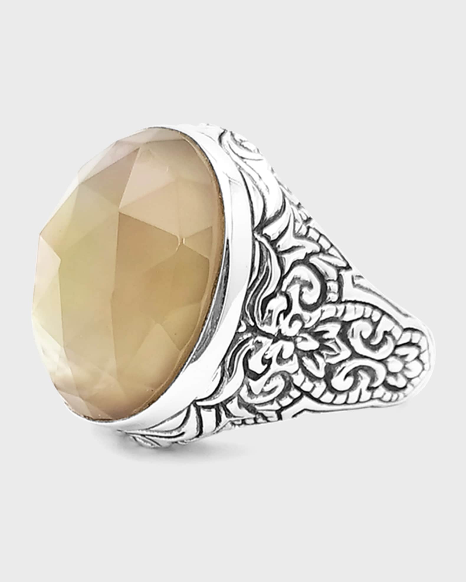 Stephen Dweck Faceted Smoky Quartz and White Mother-of-Pearl Dome