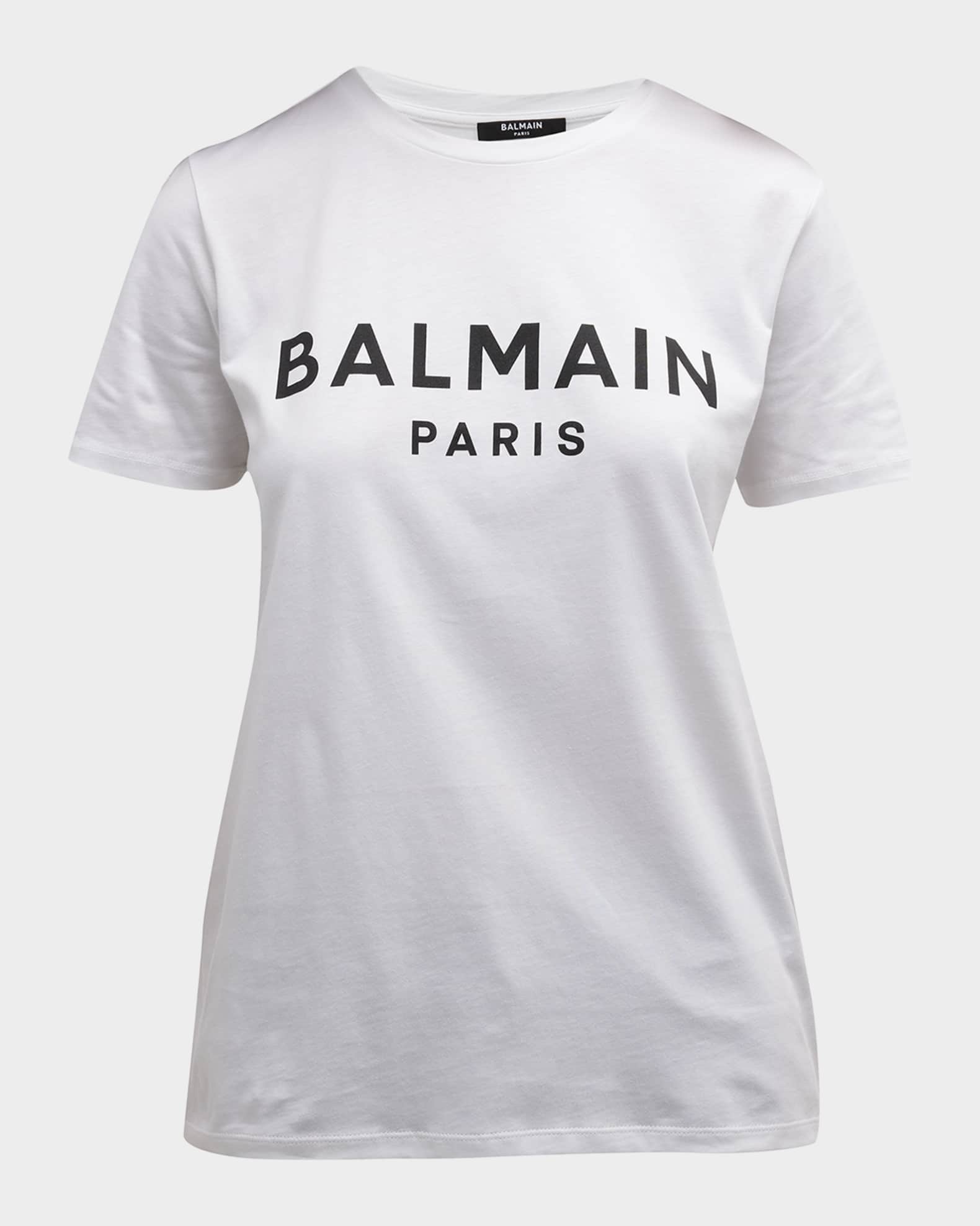 Balmain 3 Button Flocked Logo T Shirt Black White