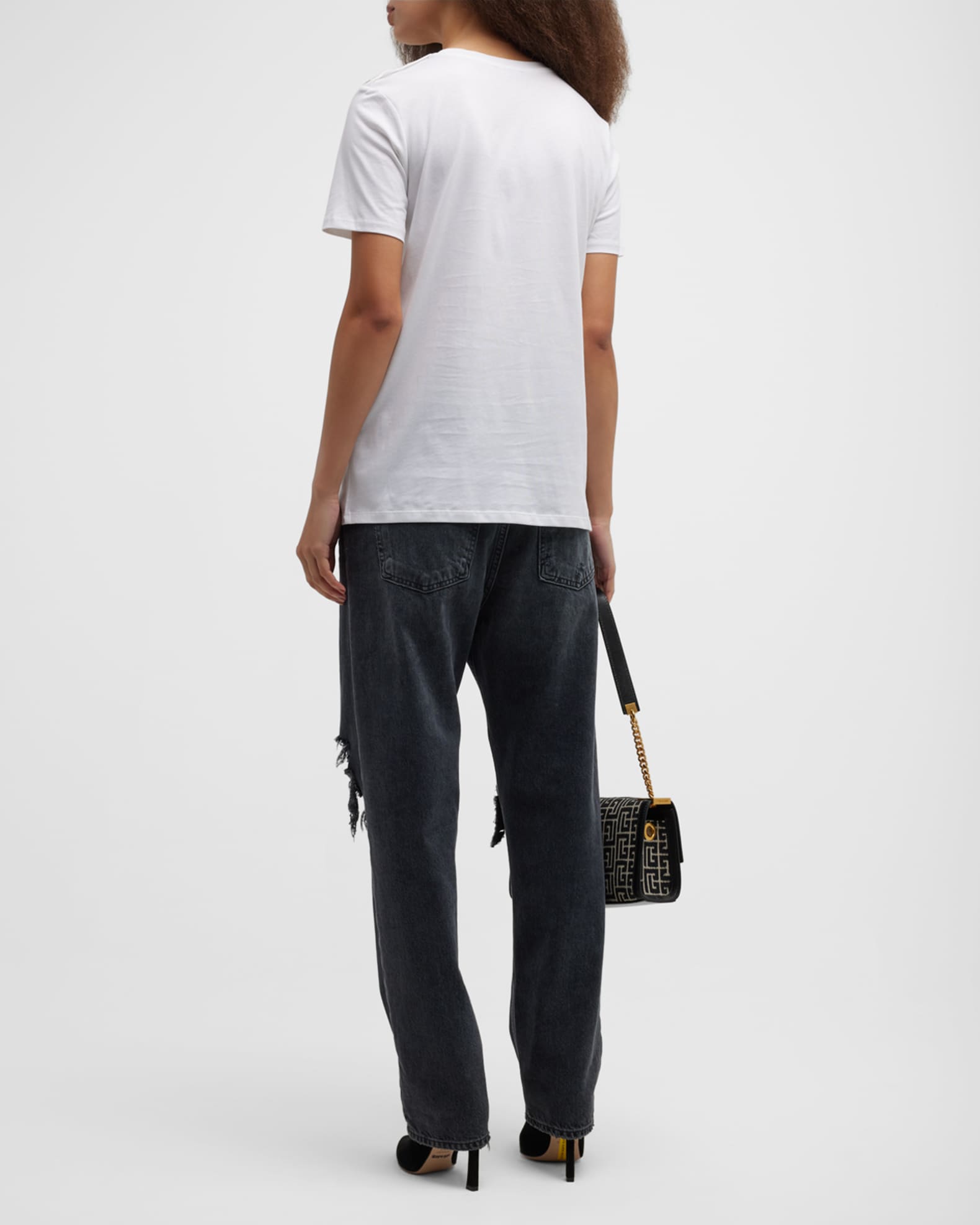 Balmain 3-Button Flocked Logo T-Shirt | Neiman Marcus