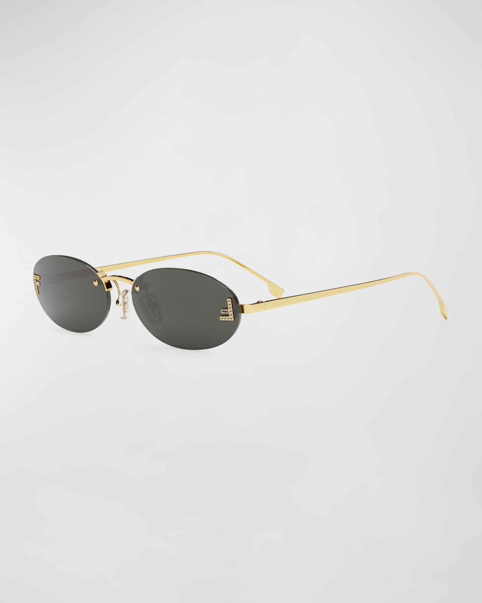 Fendi Embellished FF Oval Metal Sunglasses | Neiman Marcus