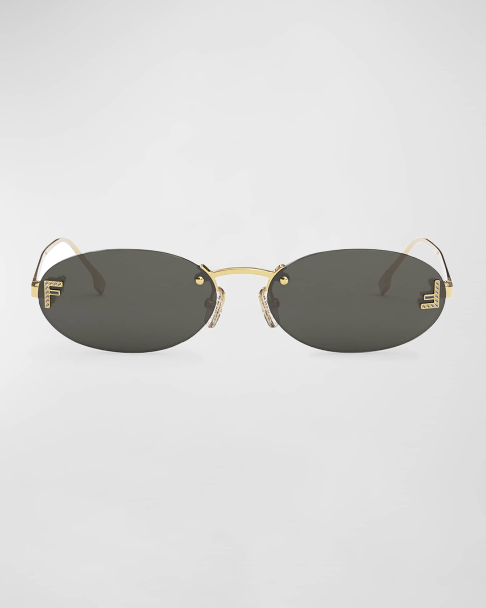 Fendi Embellished FF Oval Metal Sunglasses | Neiman Marcus