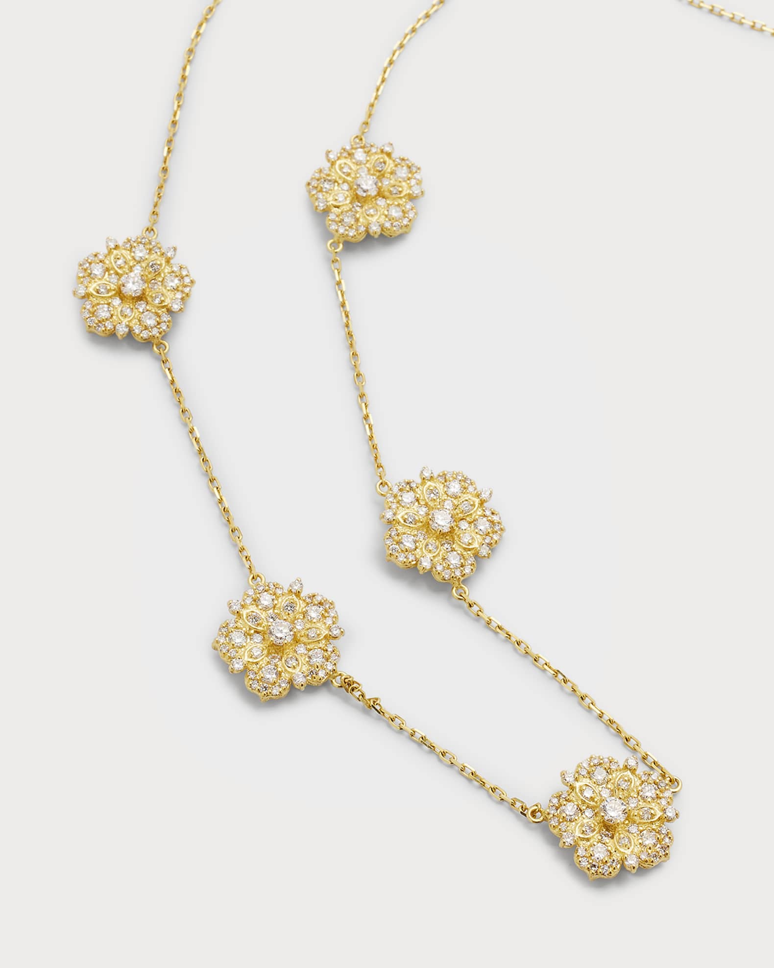 Tanya Farah 18K Yellow Gold Diamond 5Flower Station Necklace Neiman