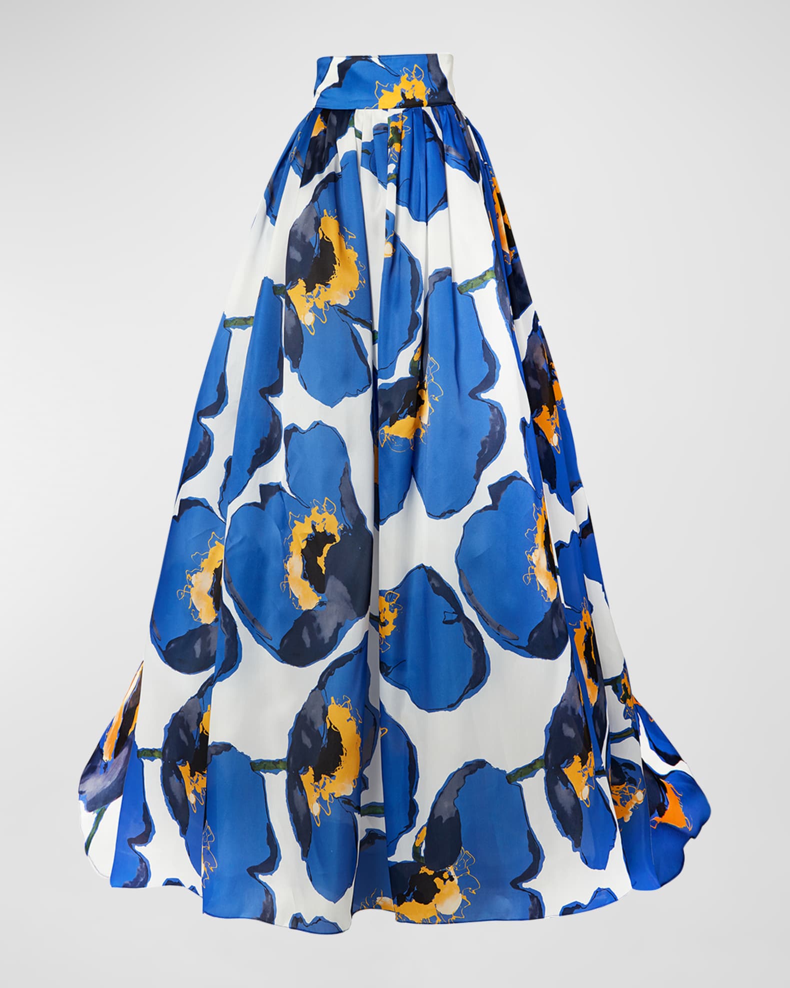 Carolina Herrera Floral-Print Pleated Silk Ball Skirt | Neiman Marcus