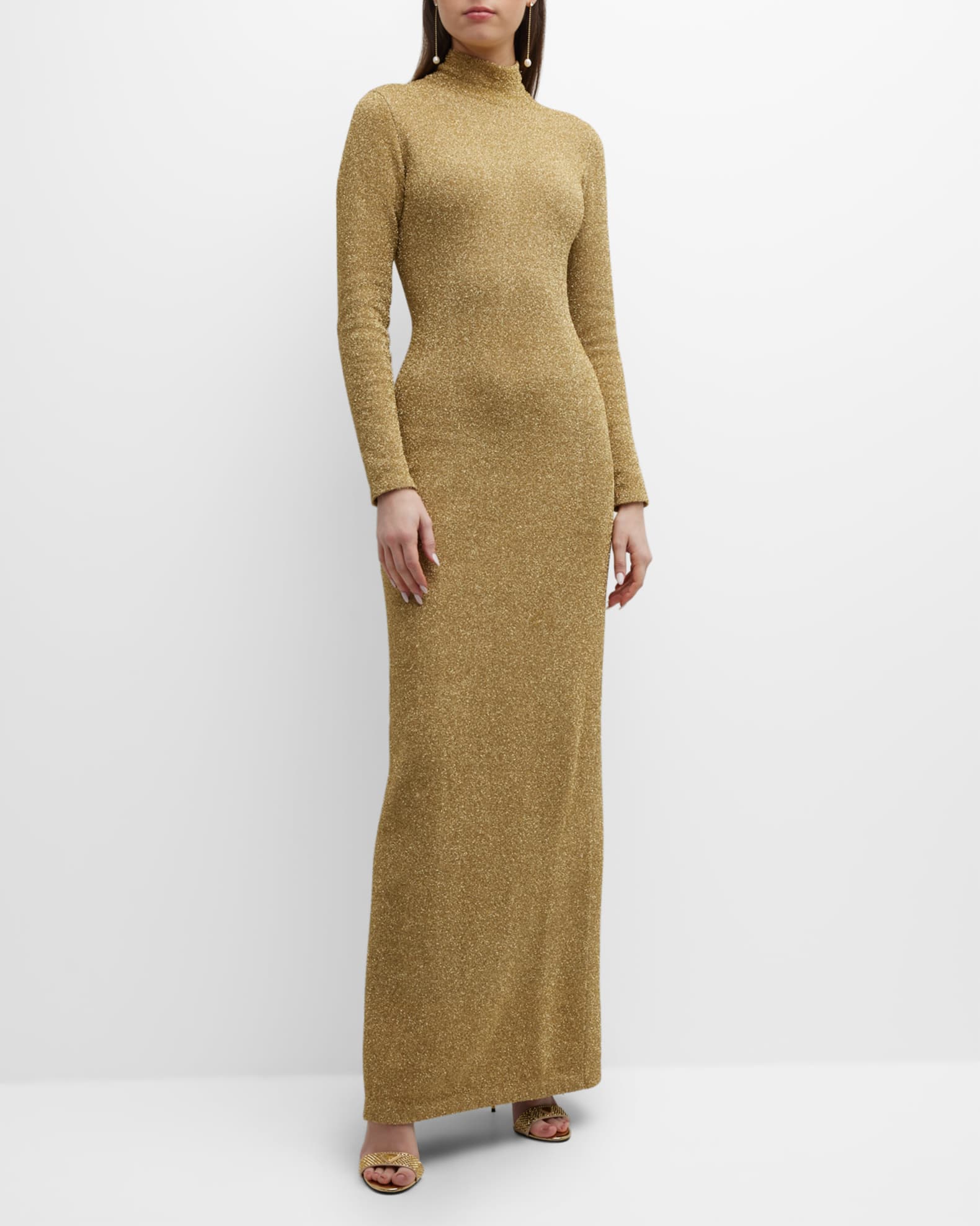 Carolina Herrera Turtleneck Metallic Knit Gown | Neiman Marcus