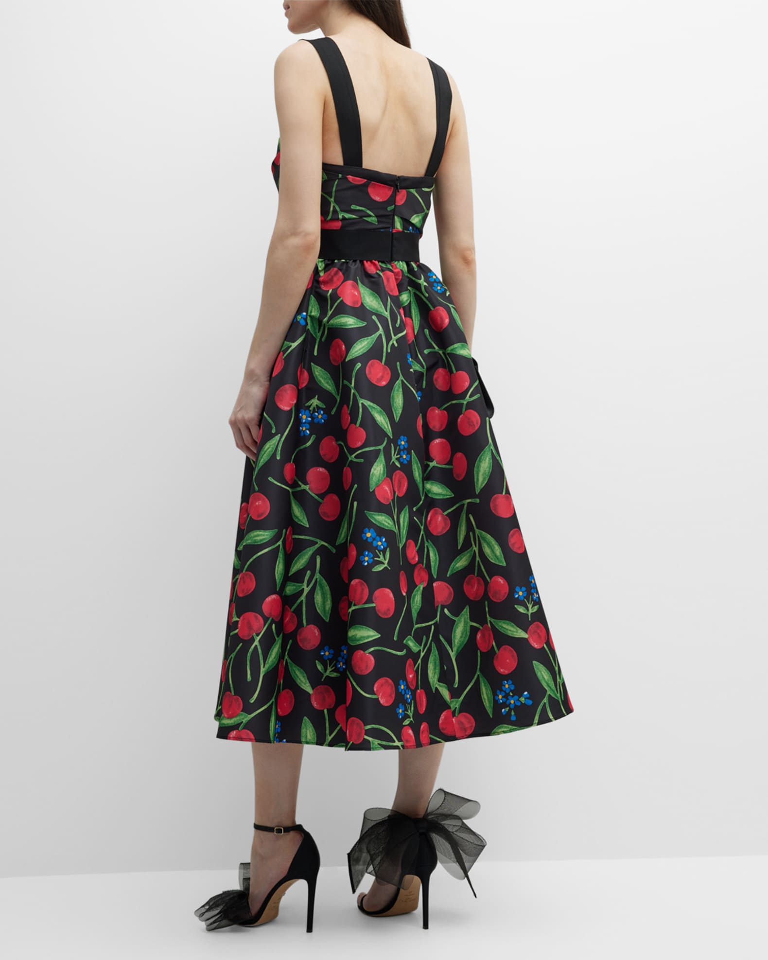 Carolina Herrera CherryPrint Draped Sash Midi Dress Neiman Marcus