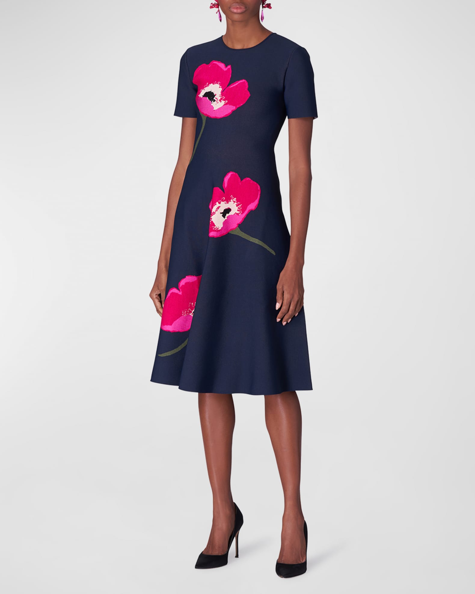Carolina Herrera Floral Jacquard Fit-&-Flare Dress | Neiman Marcus