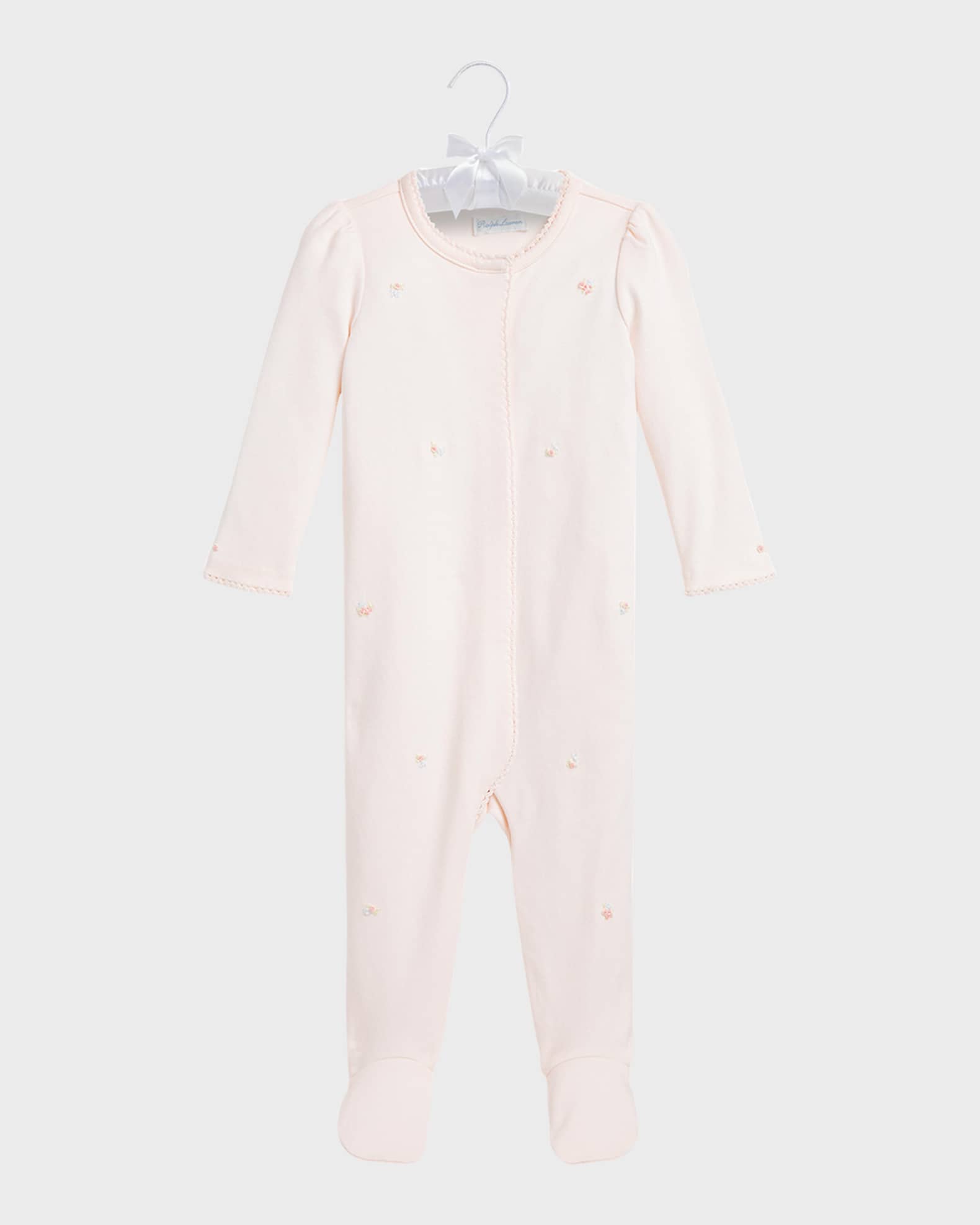 Girl's Embroidered Flowers Footie, Size 3M-9M 0