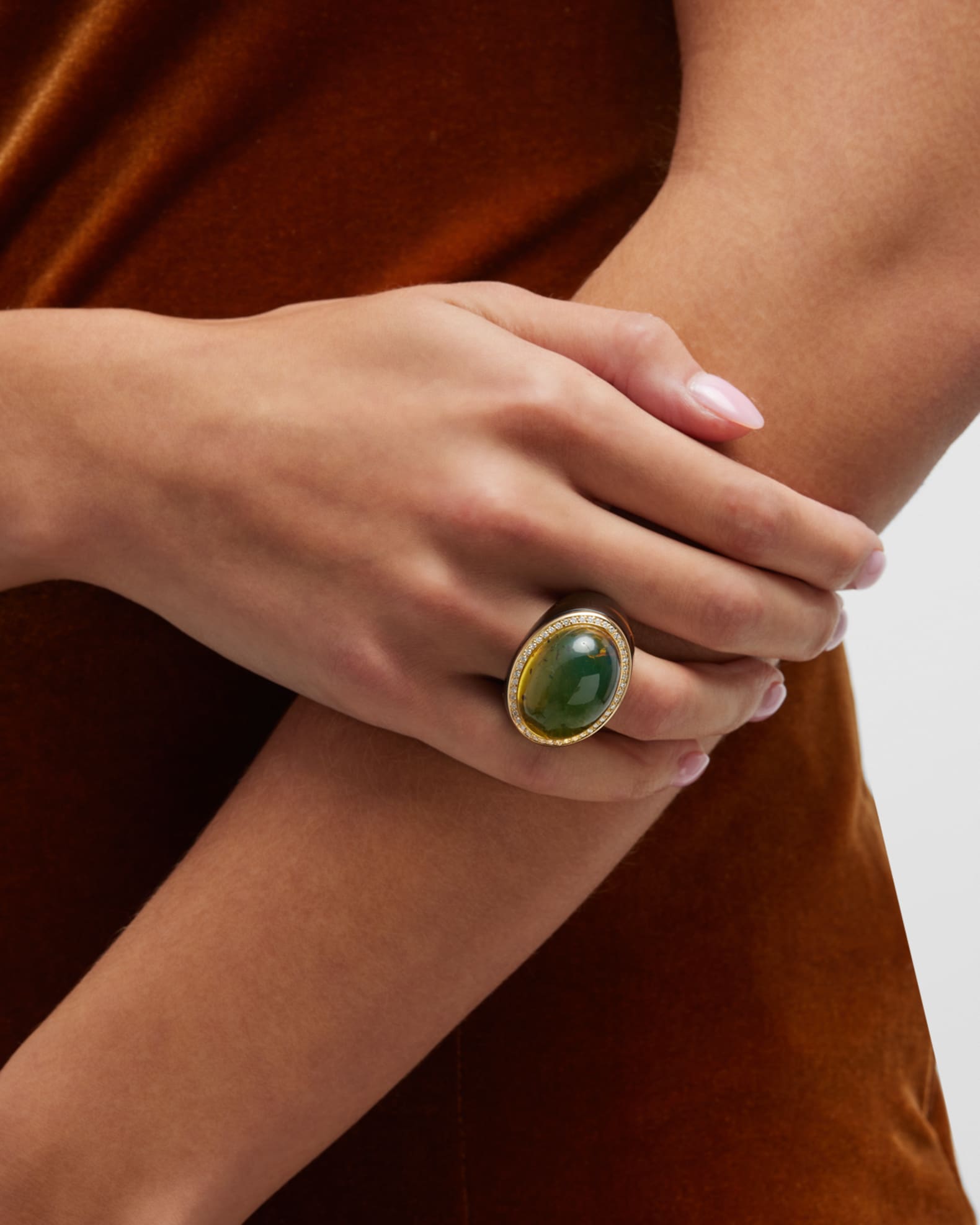 18K Yellow Gold Moon Ring with Smokey Quartz Shank and Amber Cabochon 1