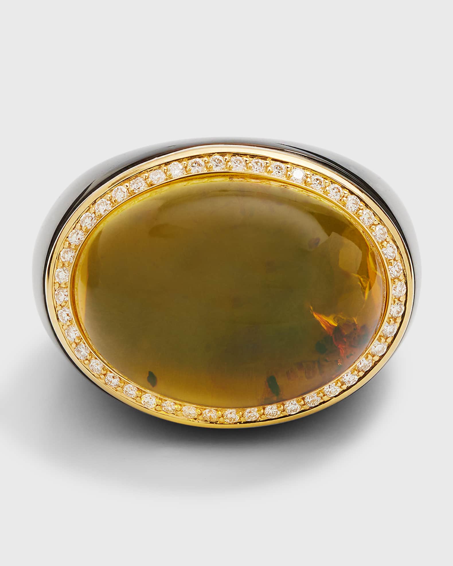 18K Yellow Gold Moon Ring with Smokey Quartz Shank and Amber Cabochon 0