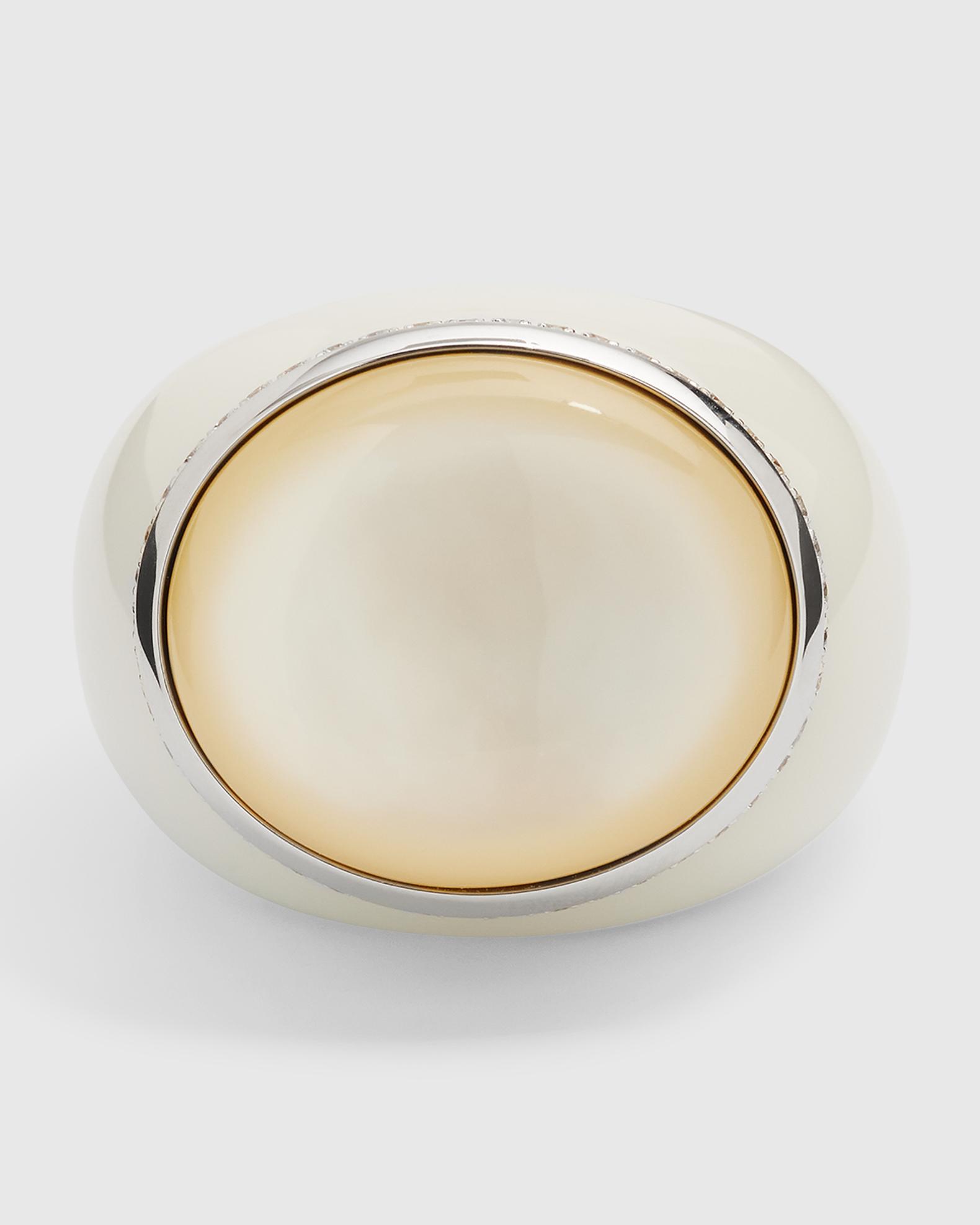 Sanalitro 18K White Gold Ring with White Agate Shank, Mother-of 