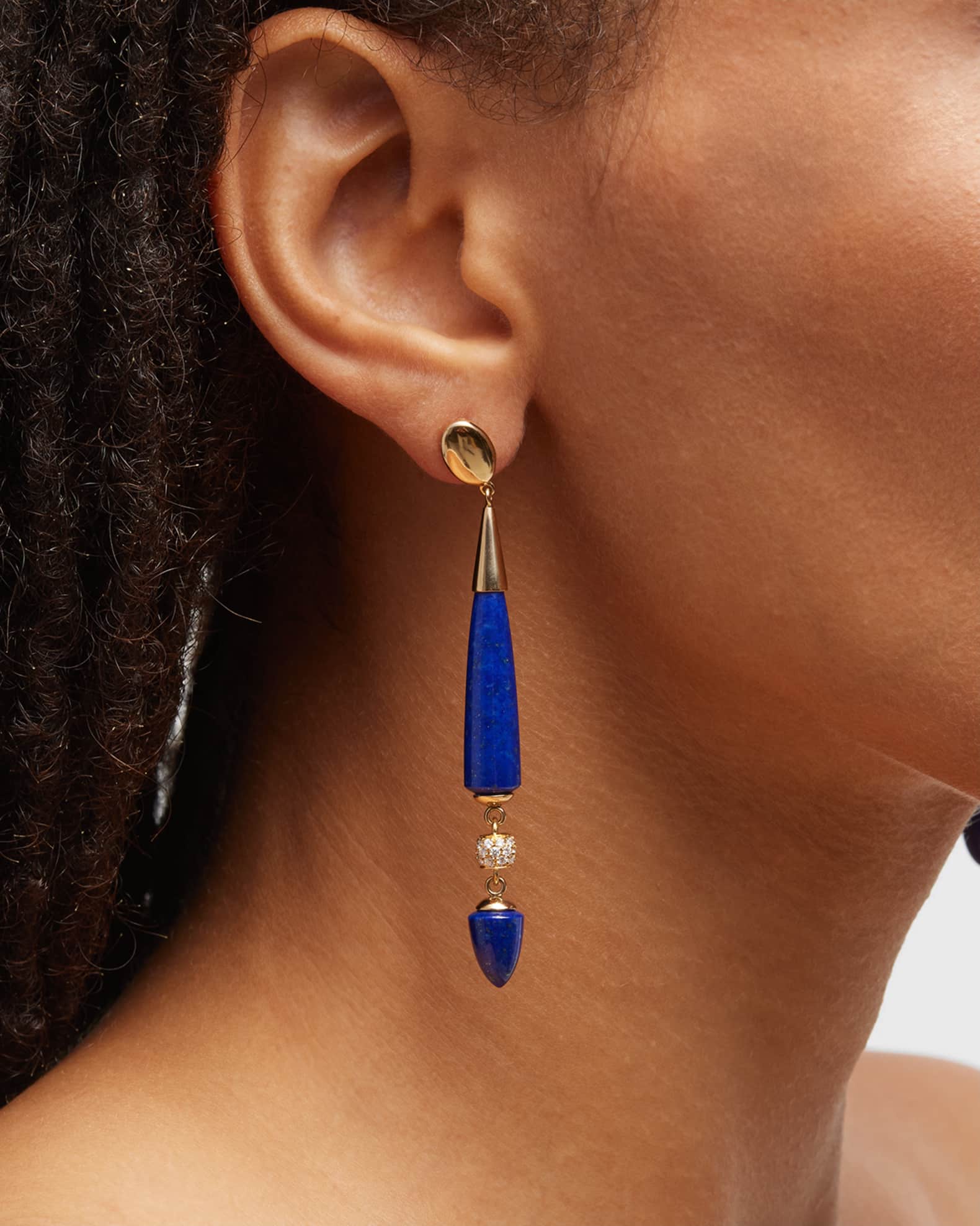 18K Yellow Gold Suzannah Earrings with Lapis Lazuli and Diamonds 1