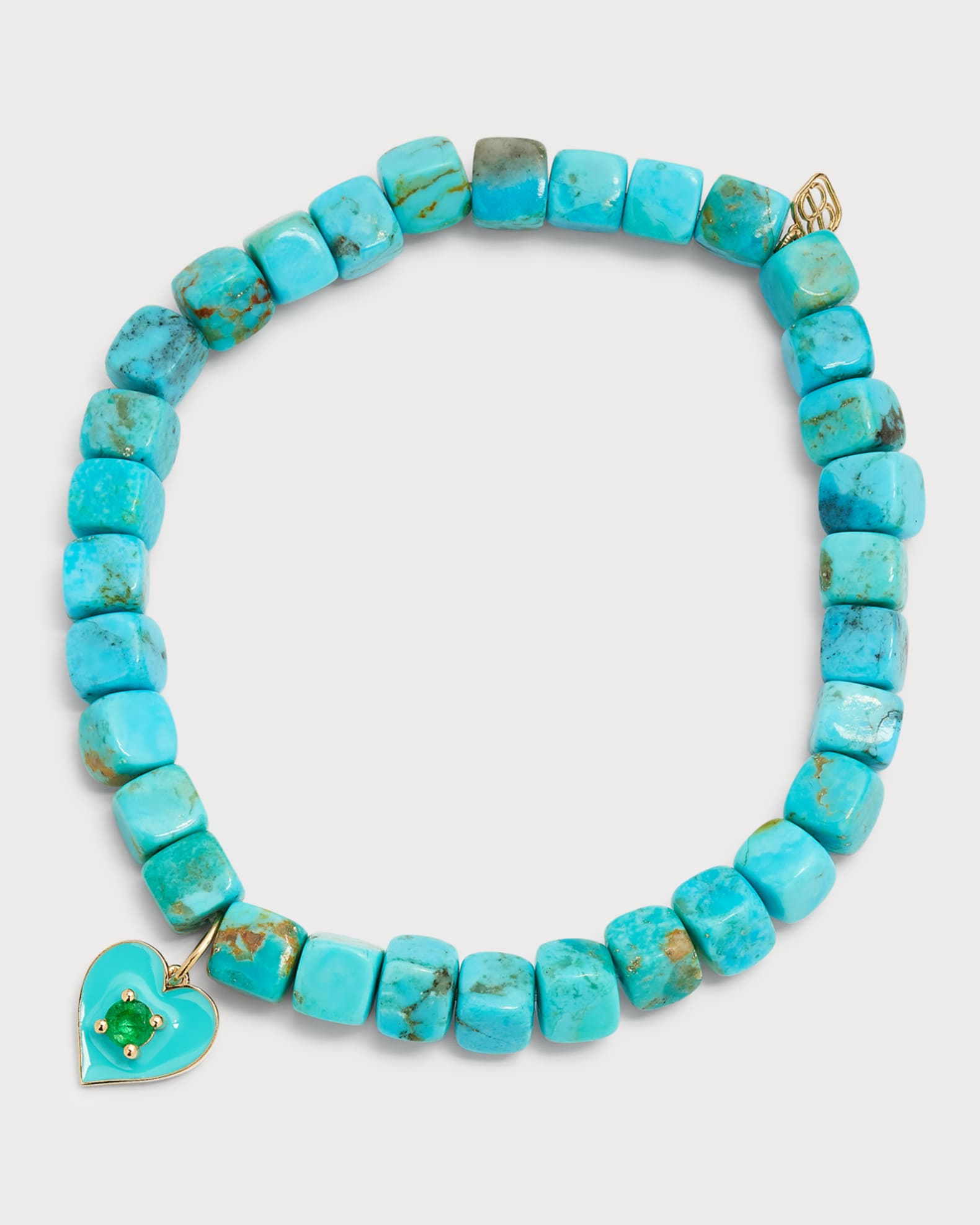 Enamel Heart with Prong-Set Stone on Turquoise Smooth Cube Bracelet 0