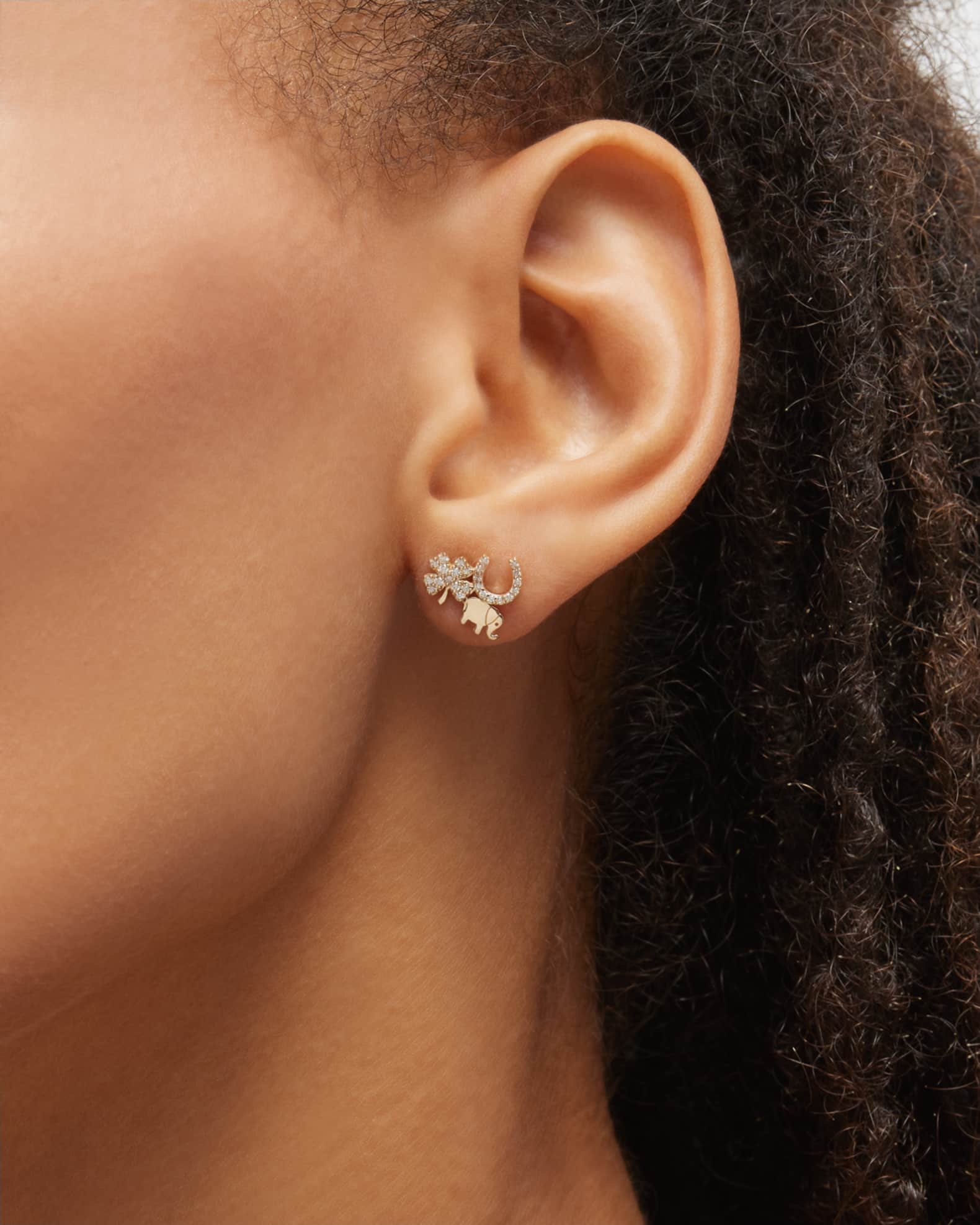 14k Gold Elephant Stud Earring with Diamonds 1