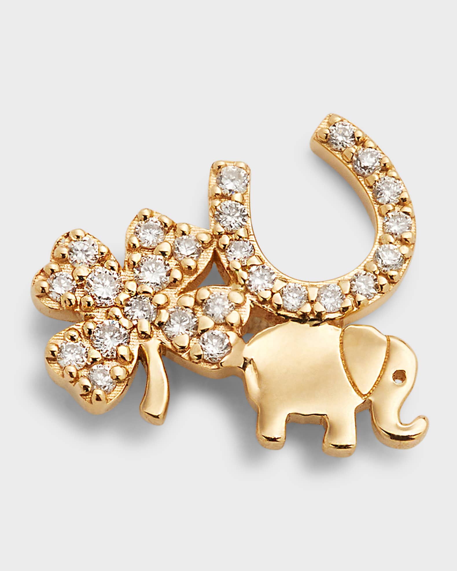 14k Gold Elephant Stud Earring with Diamonds 0