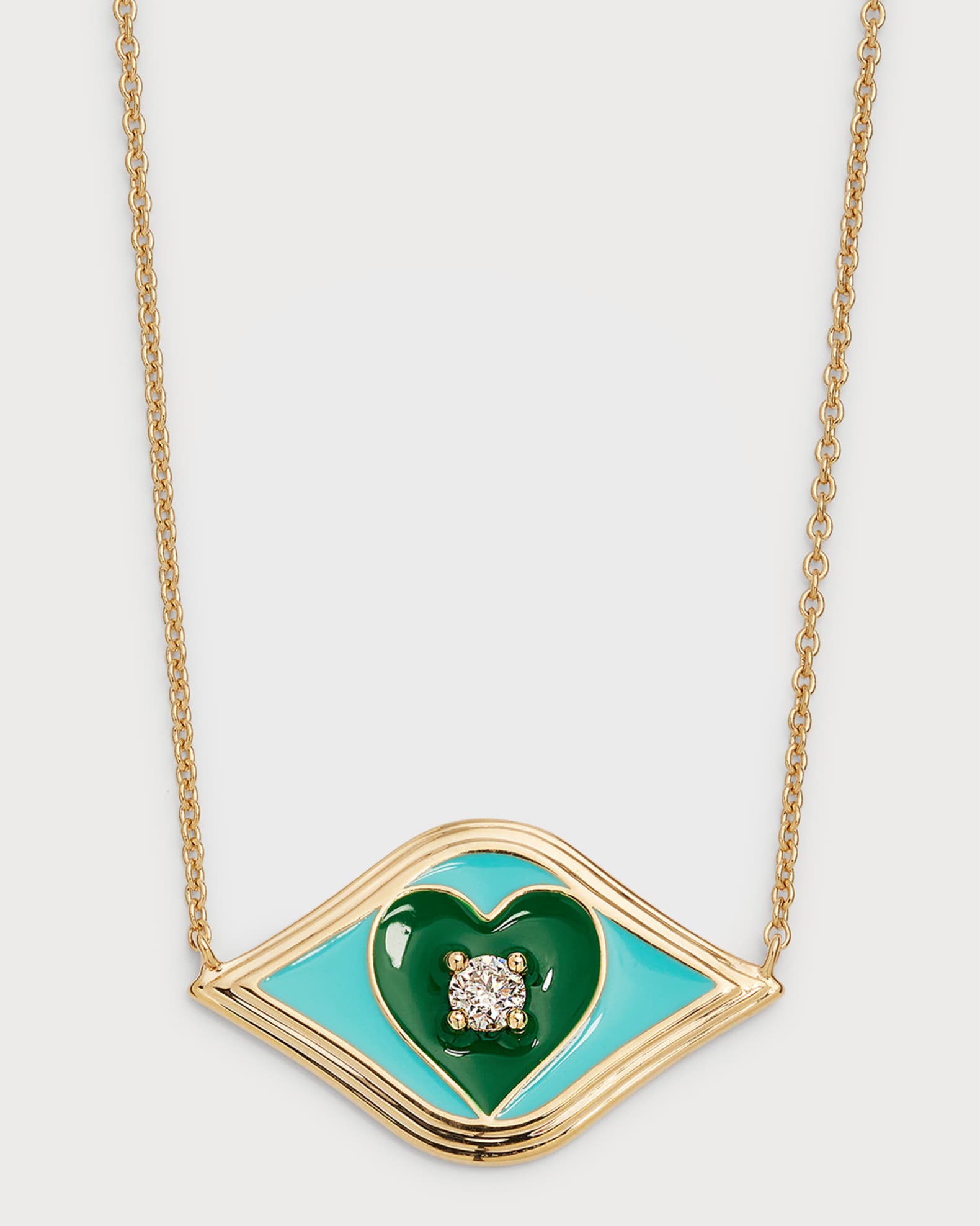 14K Fluted Enamel Evil Eye Heart Pendant Necklace 0