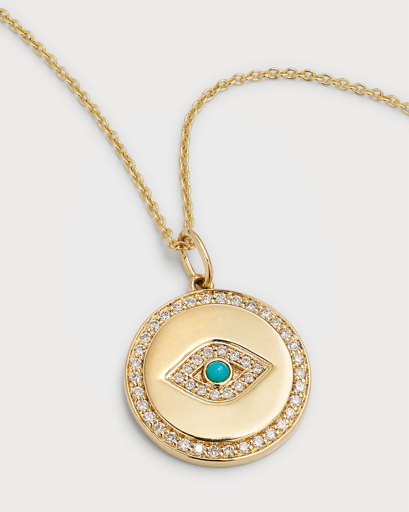14K Evil Eye Coin Medallion on Tiffany Chain Necklace 1