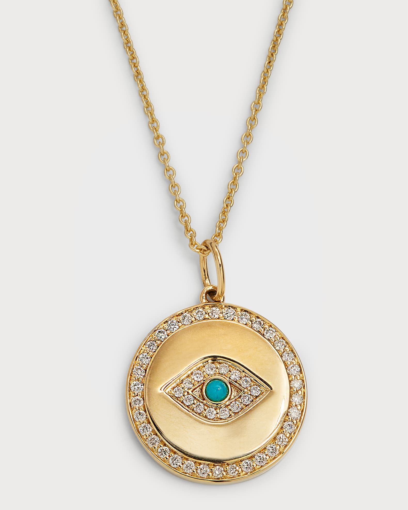14K Evil Eye Coin Medallion on Tiffany Chain Necklace 0