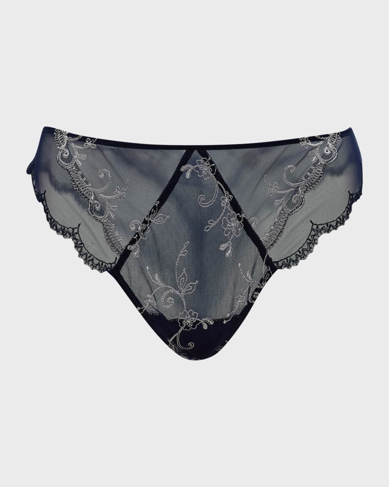 Lise Charmel Floral-Embroidered Mesh Thong | Neiman Marcus