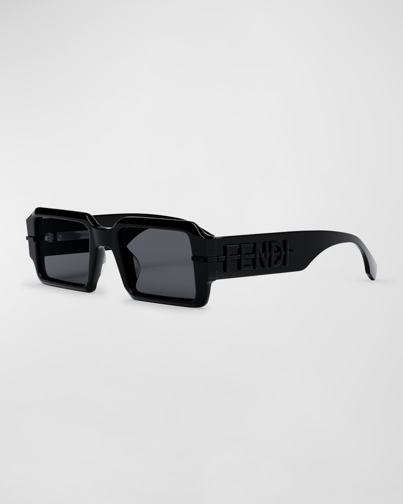 Fendi Men s Raised Logo Rectangle Sunglasses Neiman Marcus