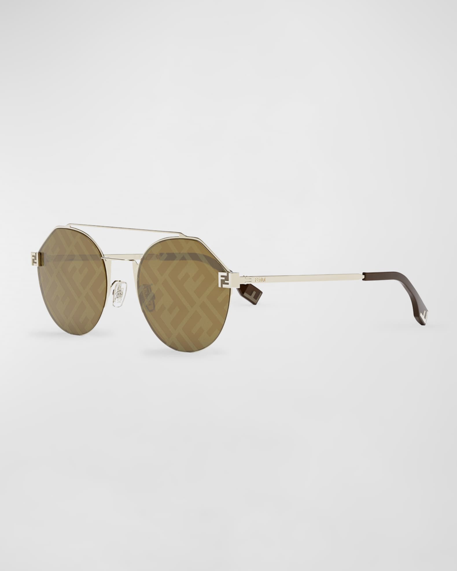 Fendi Men's Monogram Lens Metal Round Sunglasses