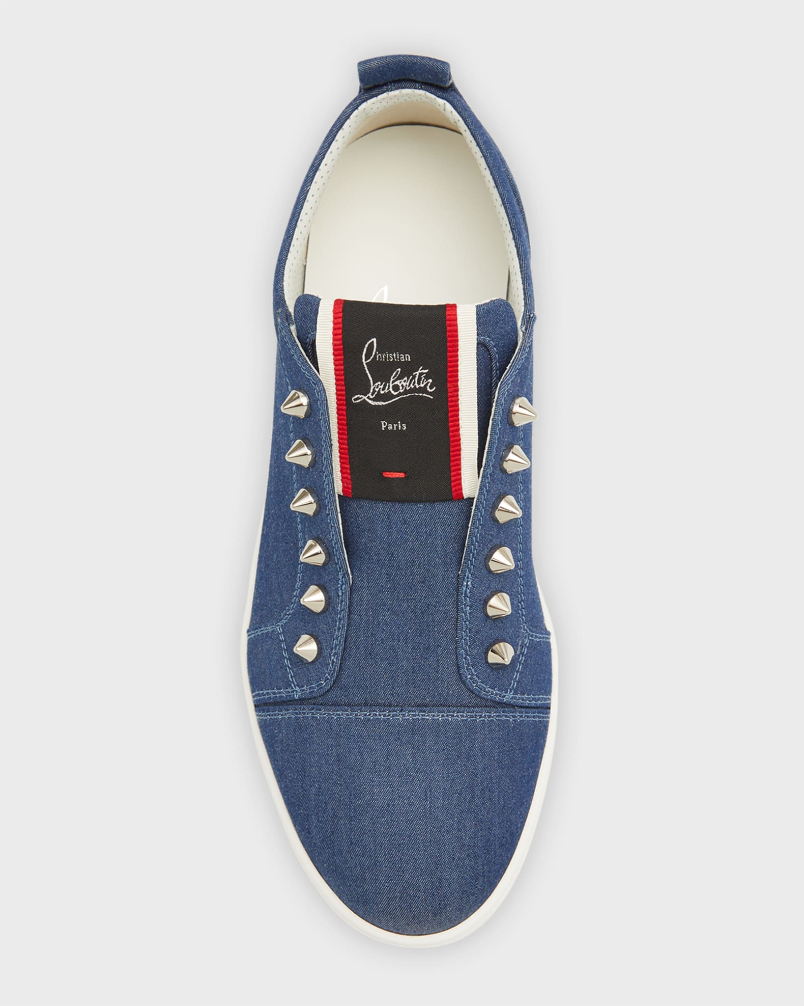 Christian Louboutin Men's Fique A Vontade Red Sole Denim Slip-On Sneakers, Blue, Men's, 11D, Sneakers & Trainers Slip-On Sneakers