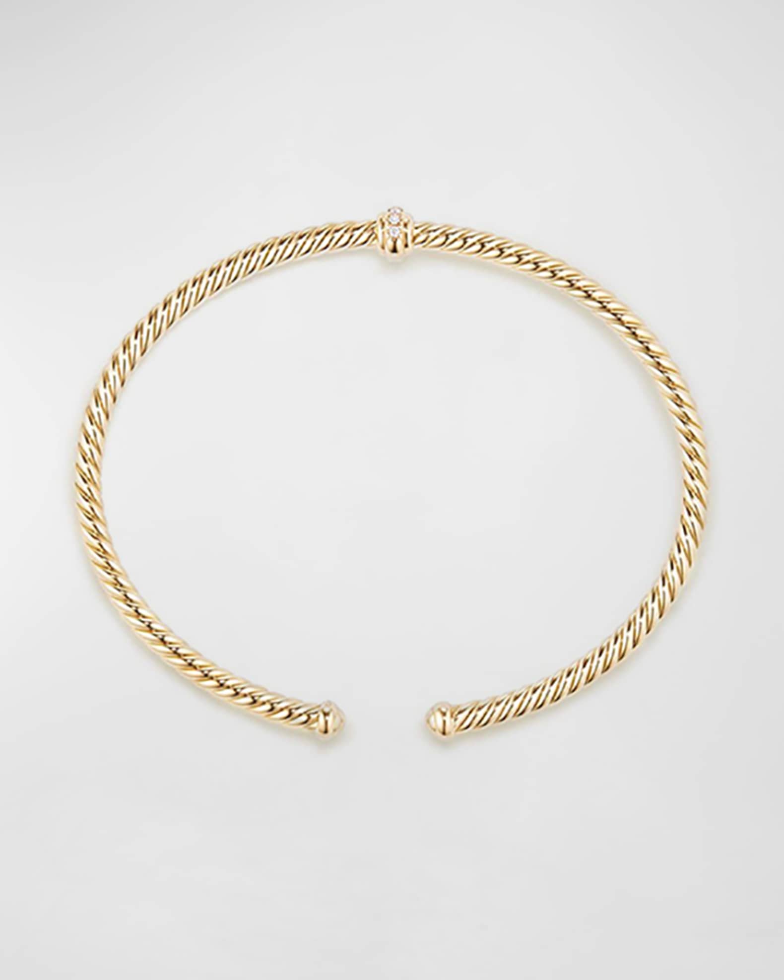 Cablespira Bracelets with Diamond-Station in 18K Gold, 3mm | Neiman Marcus