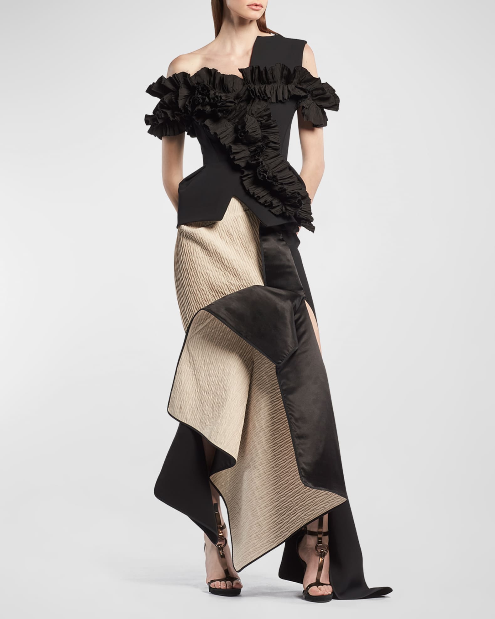 Maticevski Transverse Draped Textured Maxi Skirt | Neiman Marcus